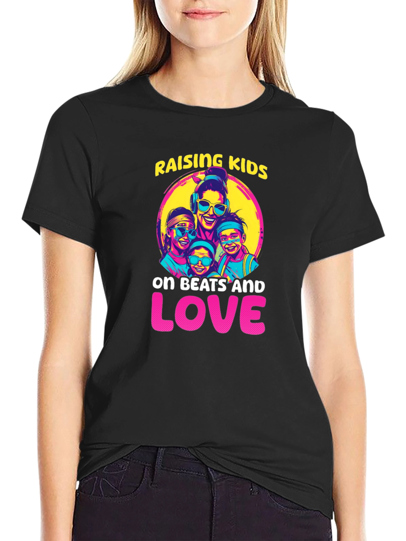 Black Raising Kids on Beats and Love T-Shirt view 2