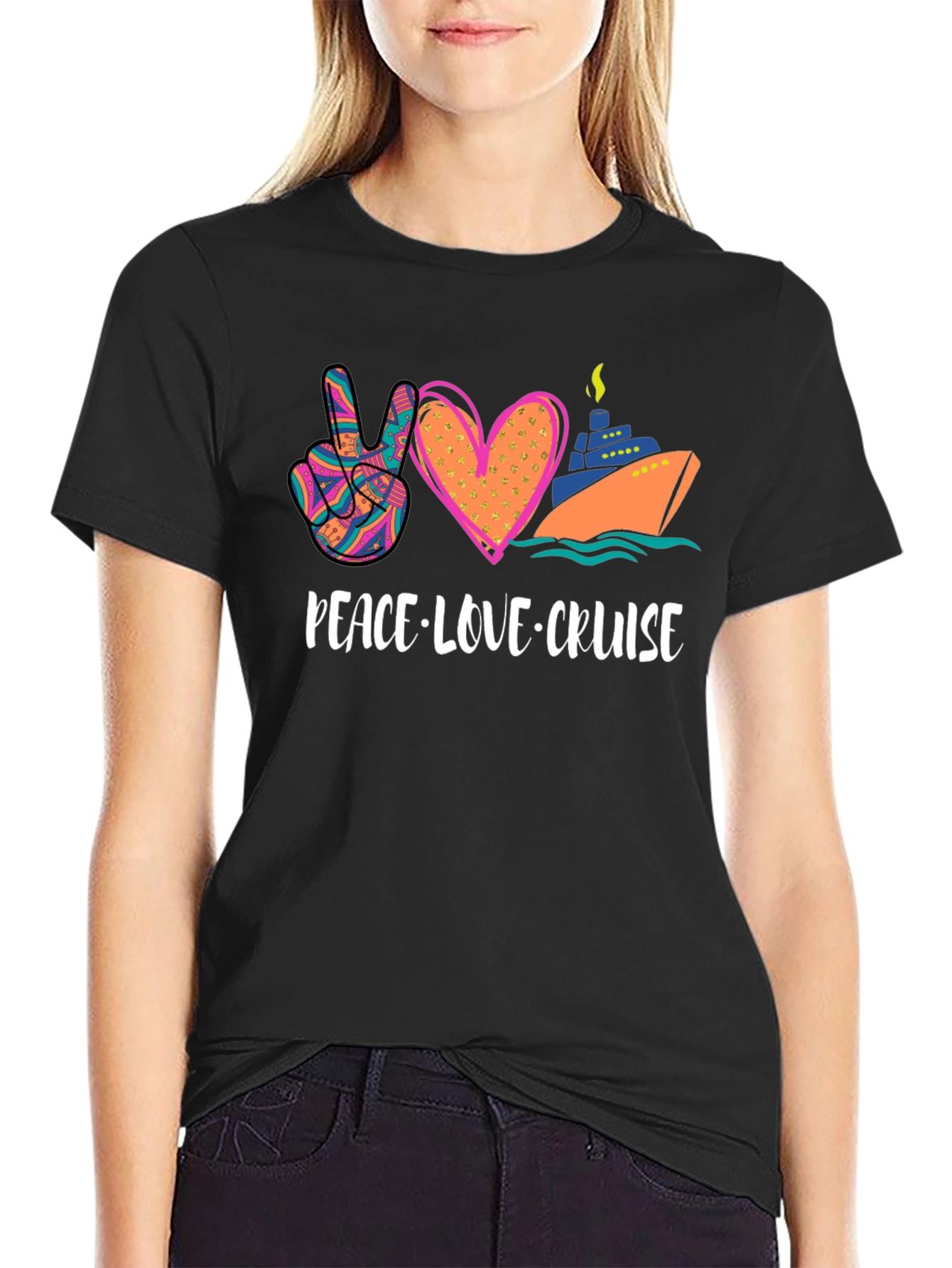 Black Peace Love Cruise Graphic T-Shirt view 2