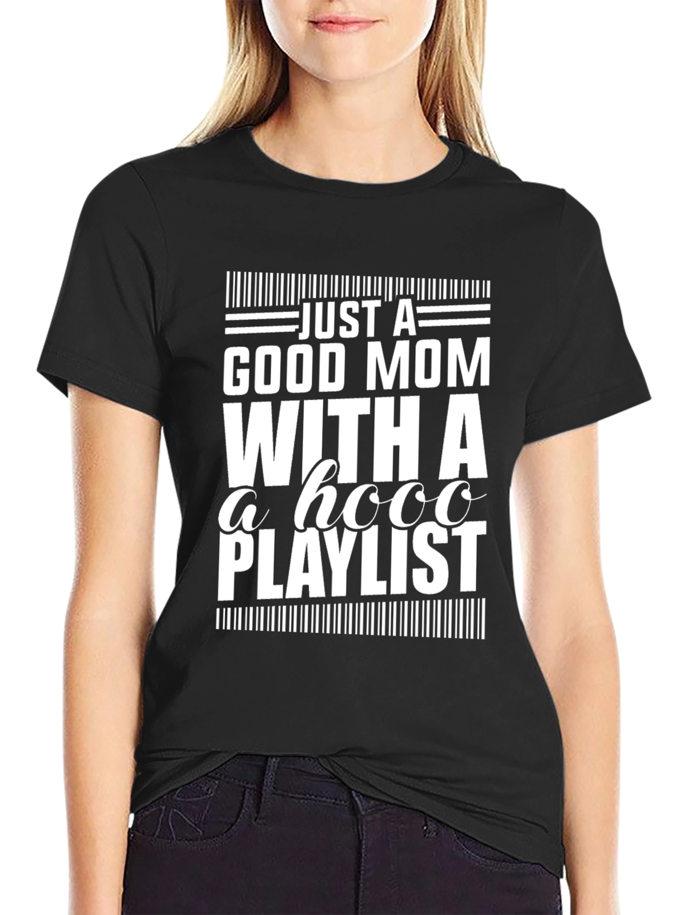 Black Good Mom With a HOOO Playlist T-Shirt view 2