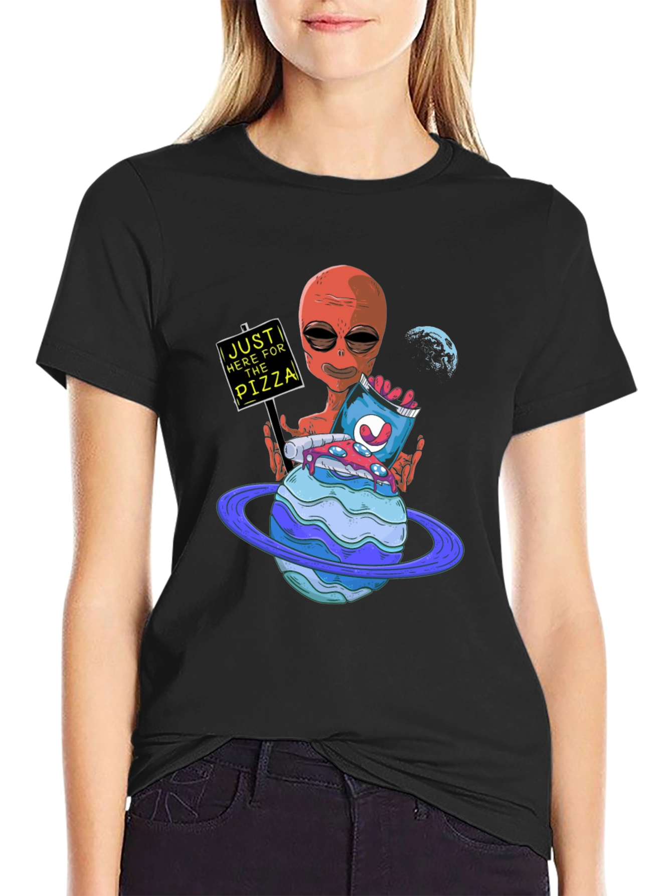 Black Alien Pizza Lover Graphic Tee view 2
