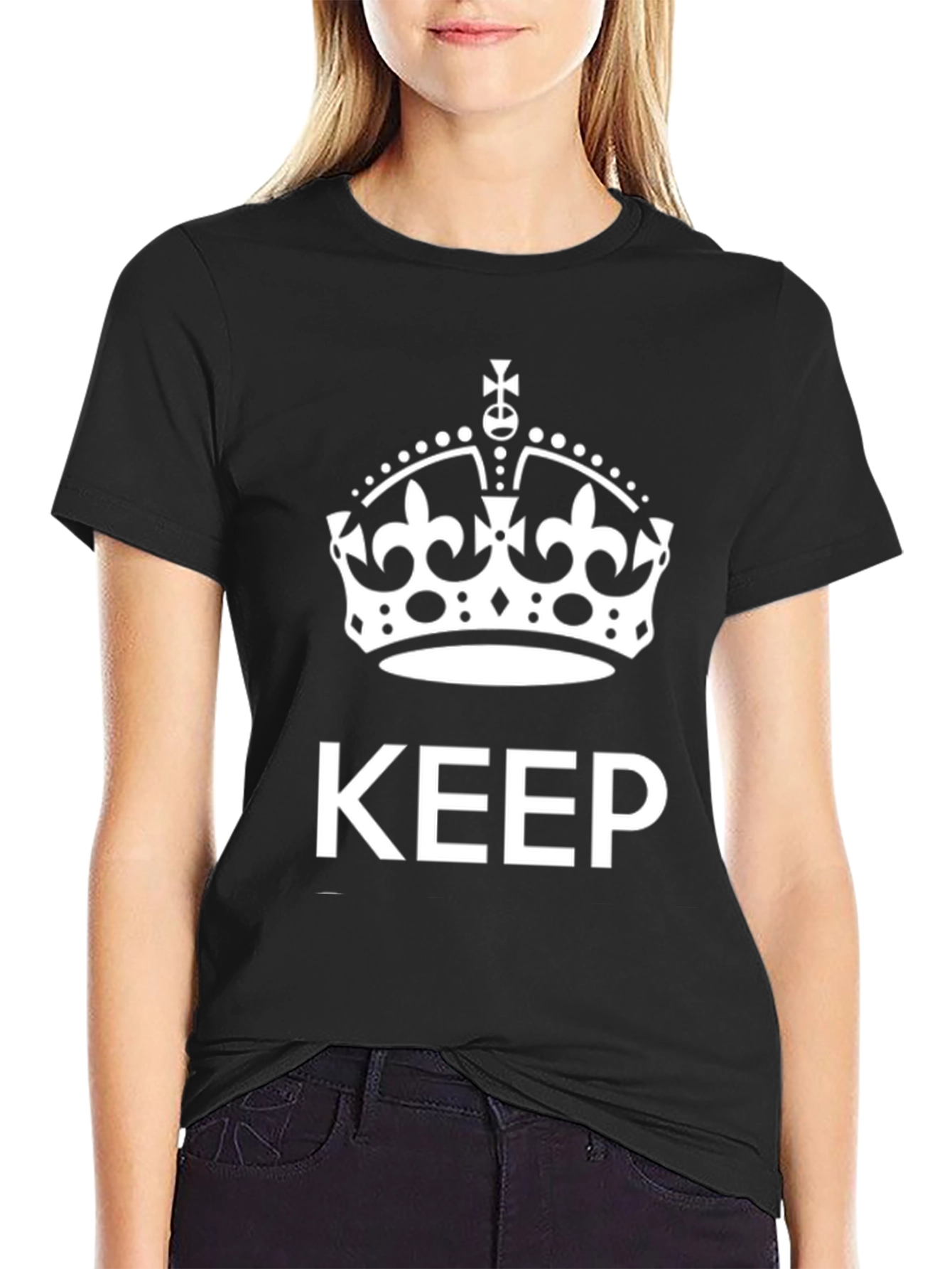 Black Keep Calm Crown Graphic Tee - Black view 2