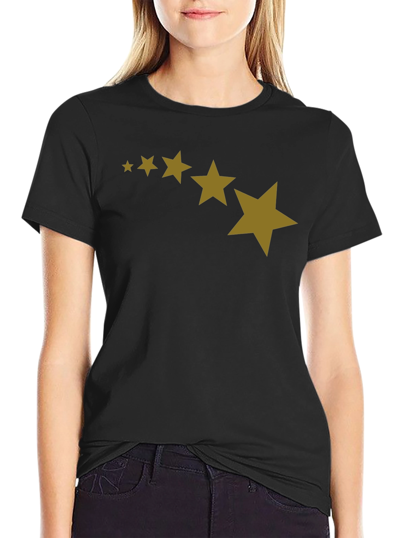 Black Stars Patterned Black T-Shirt view 2