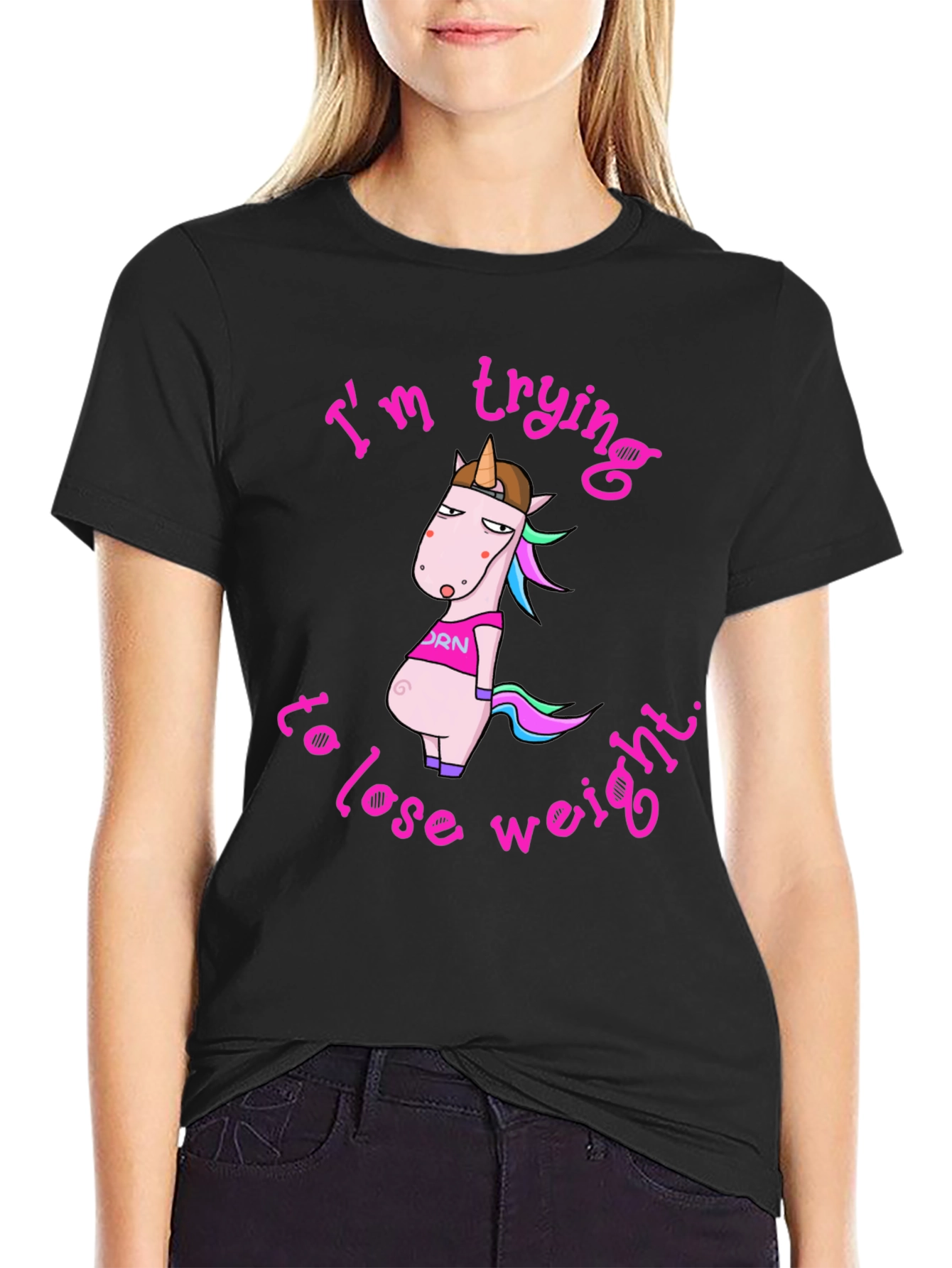 Black Funny Unicorn Weight Loss Graphic Tee view 2