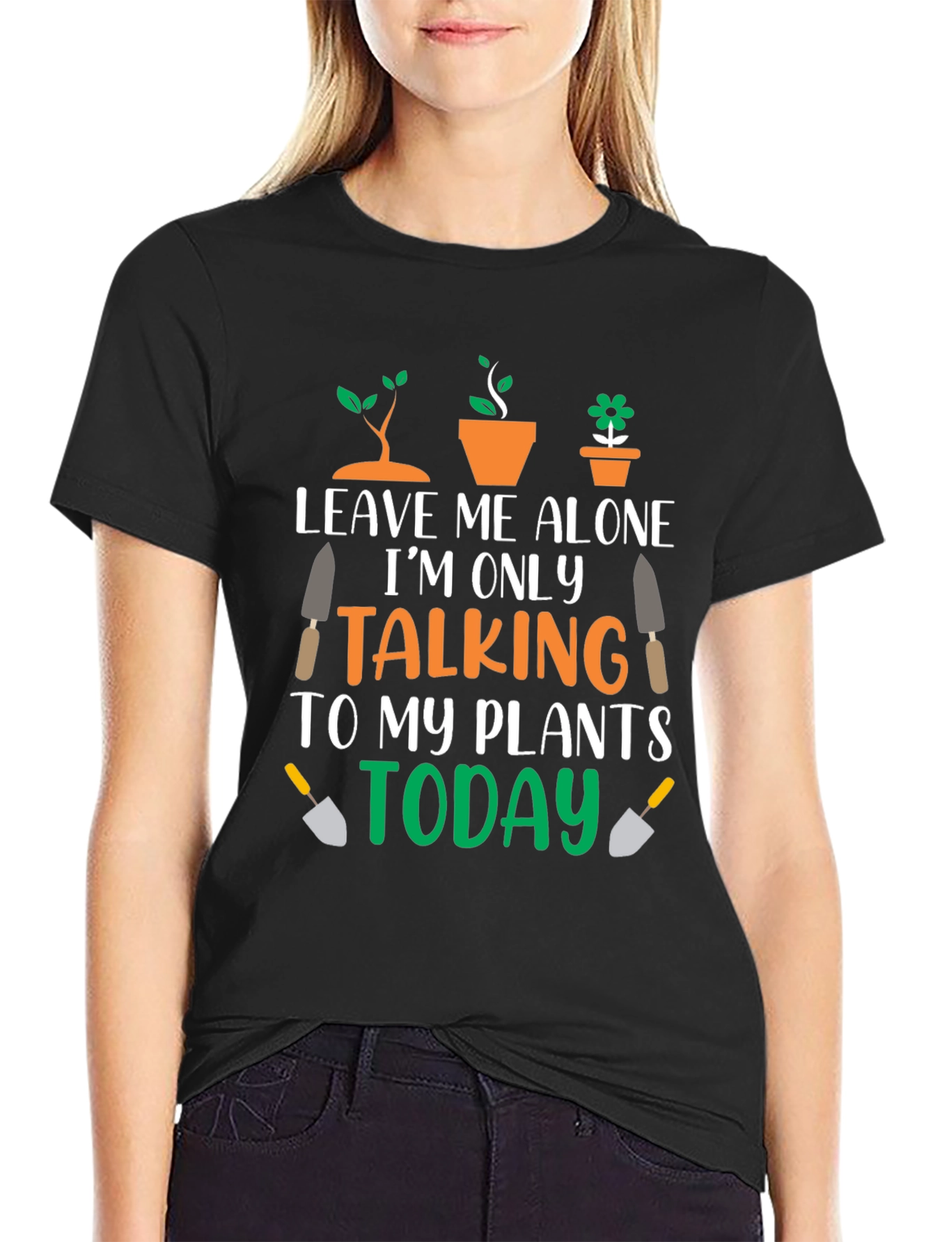 Black Leave Me Alone Talking to Plants T-Shirt view 2