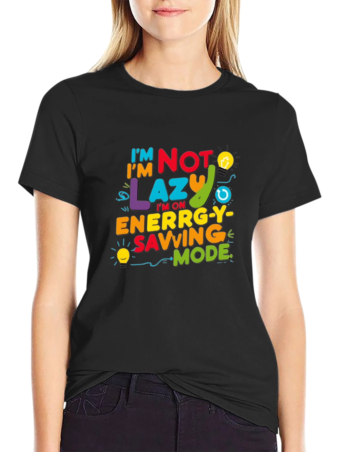 Black Funny I'm Not Lazy Energy Saving Mode Black T-Shirt view 2