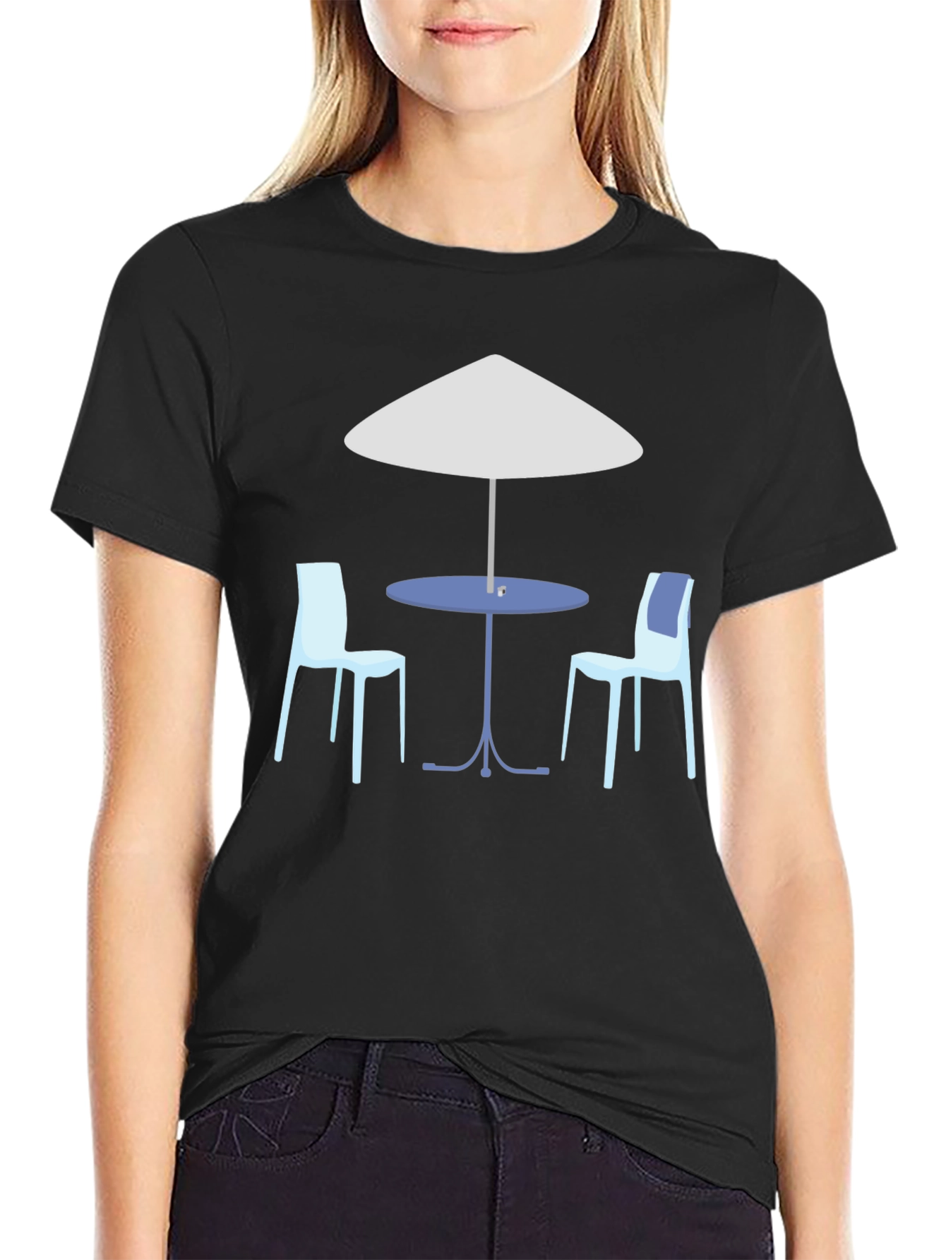 Black Cafe Scene Graphic T-Shirt view 2