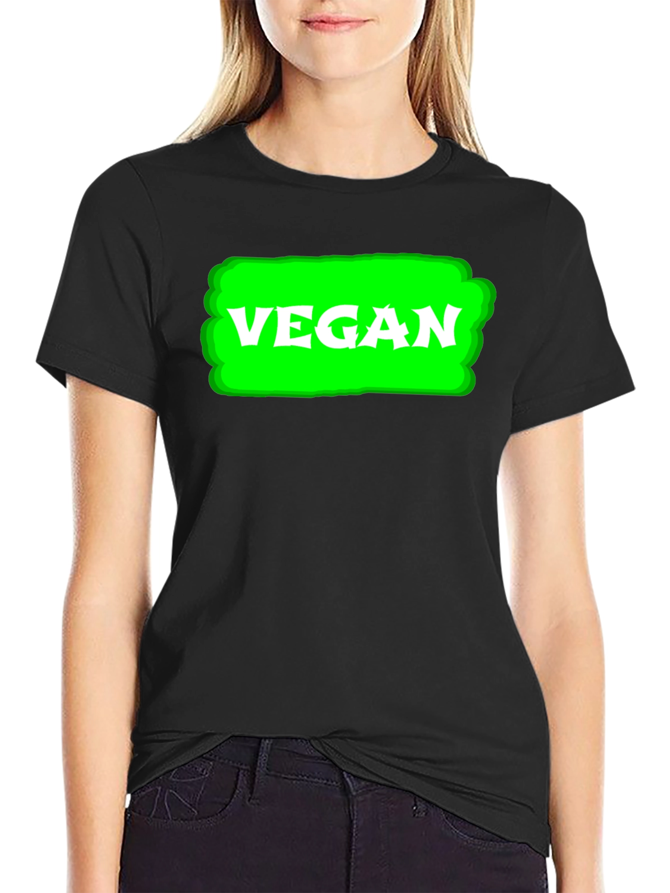 Black Vegan T-Shirt - Green Highlight view 2