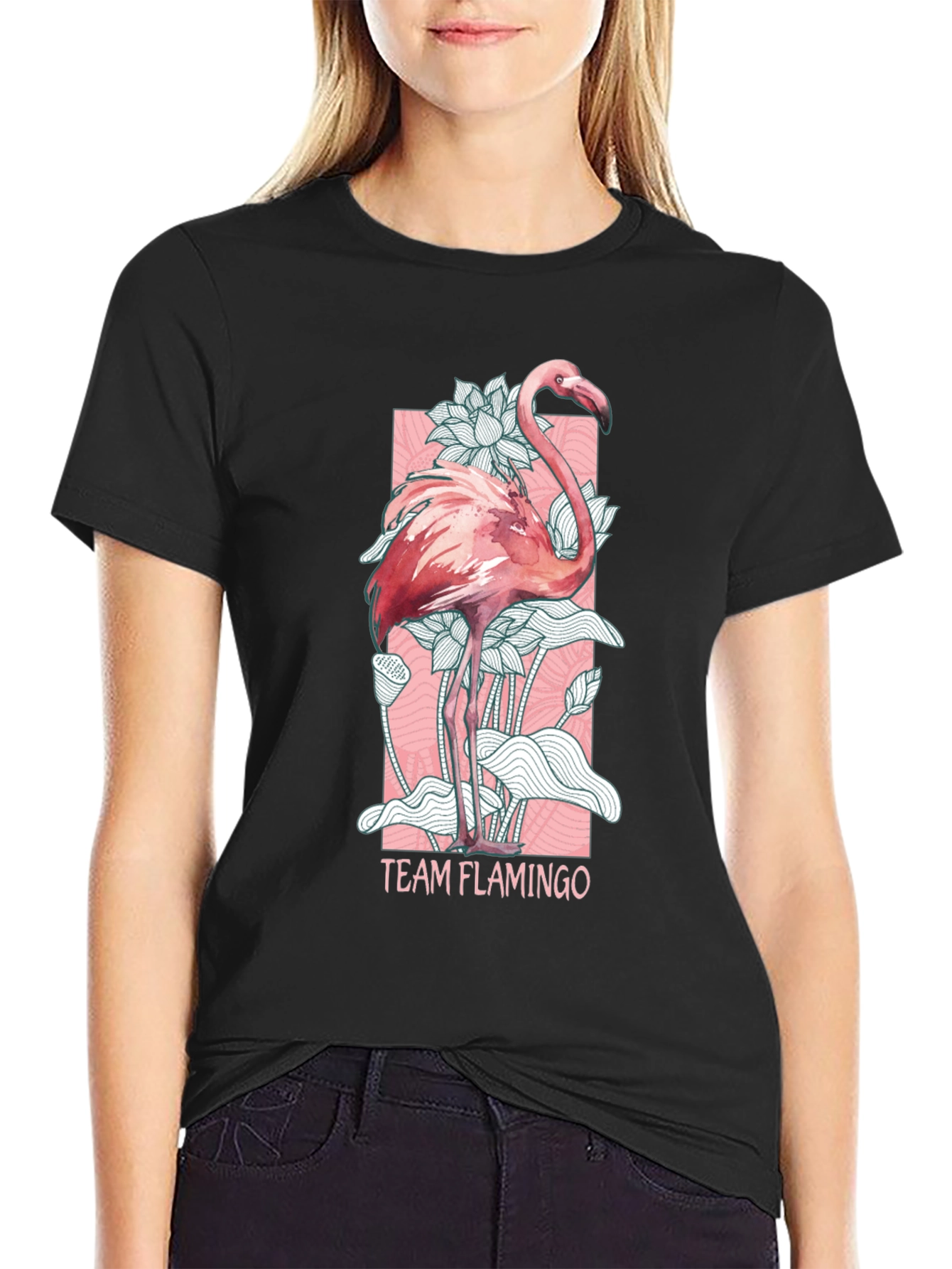 Black Team Flamingo Graphic Tee - Black Cotton Blend view 2
