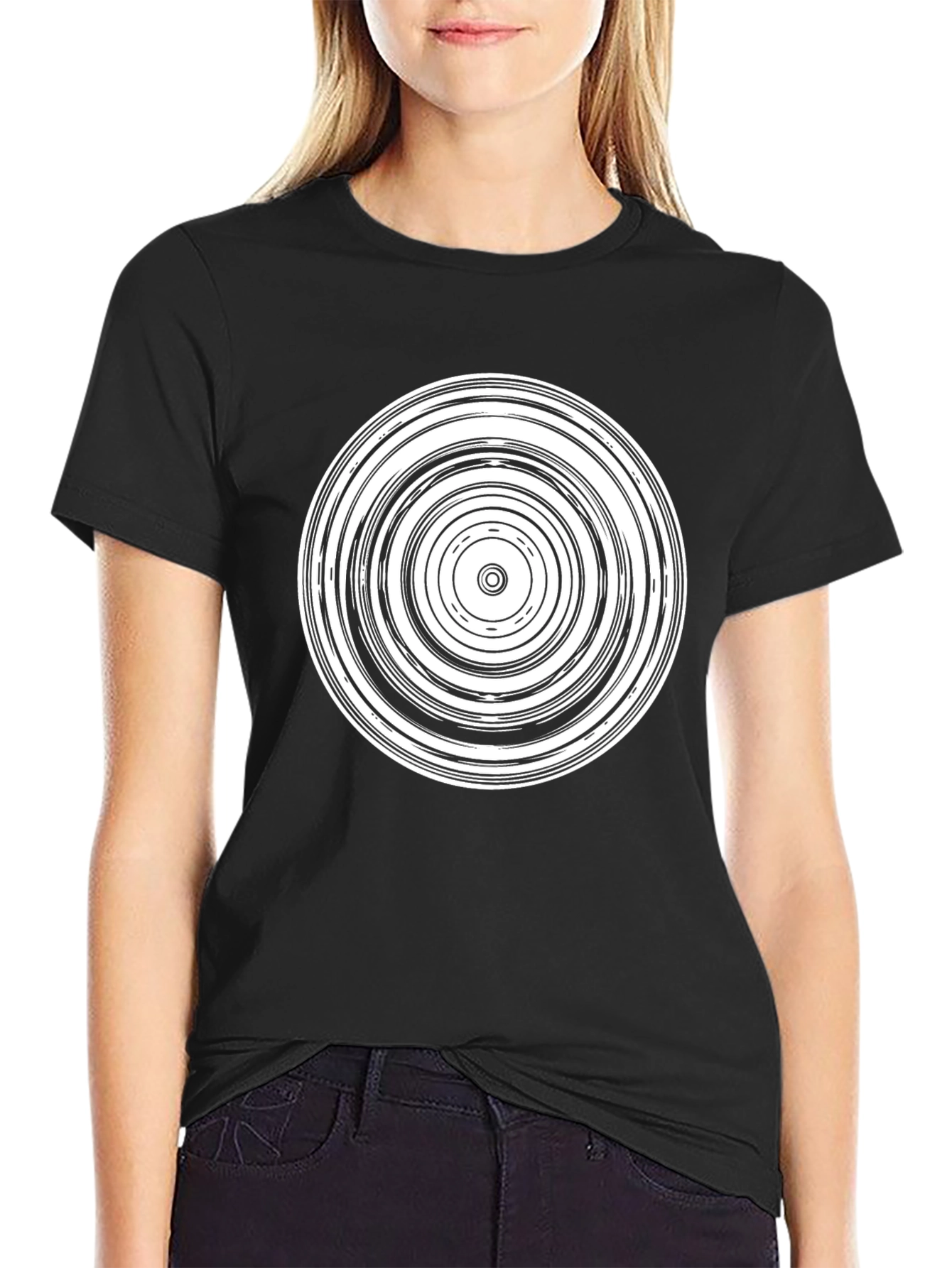 Black Abstract Rings Graphic T-Shirt - Modern Style view 2
