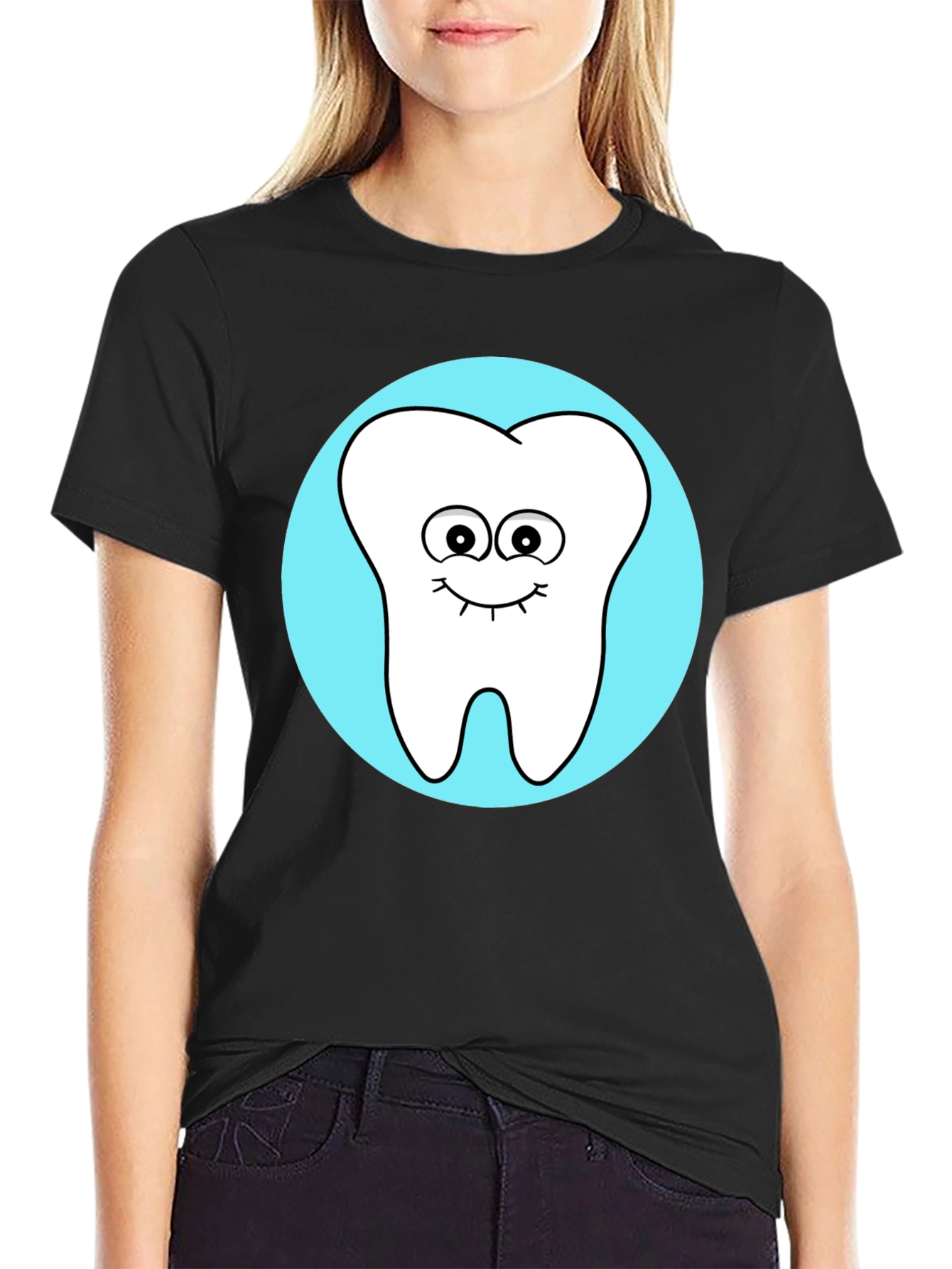Black Cute Tooth Graphic Tee - Fun Dentist Shirt view 2
