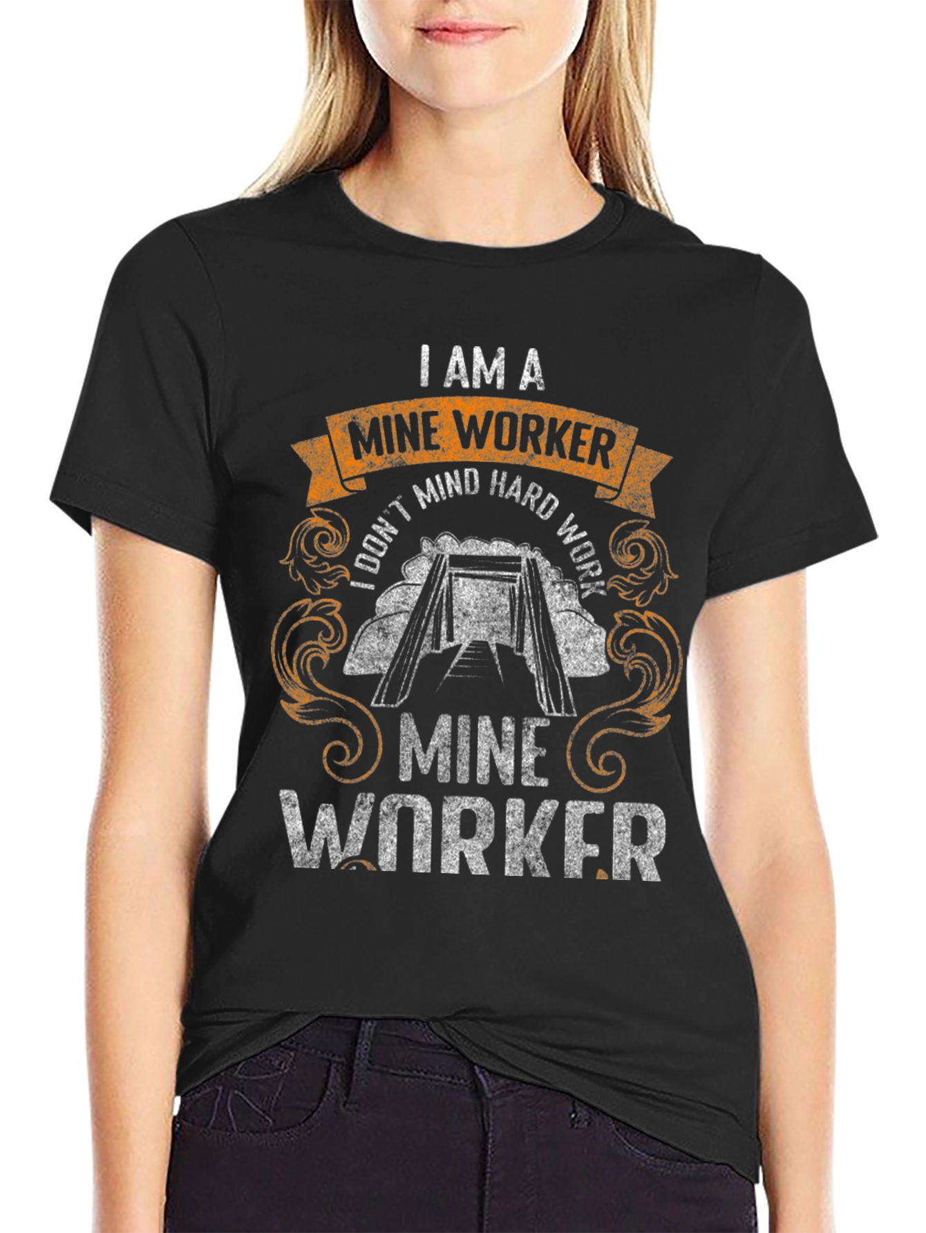 Black I Am A Mine Worker Graphic T-Shirt - Hard Work Apparel view 2