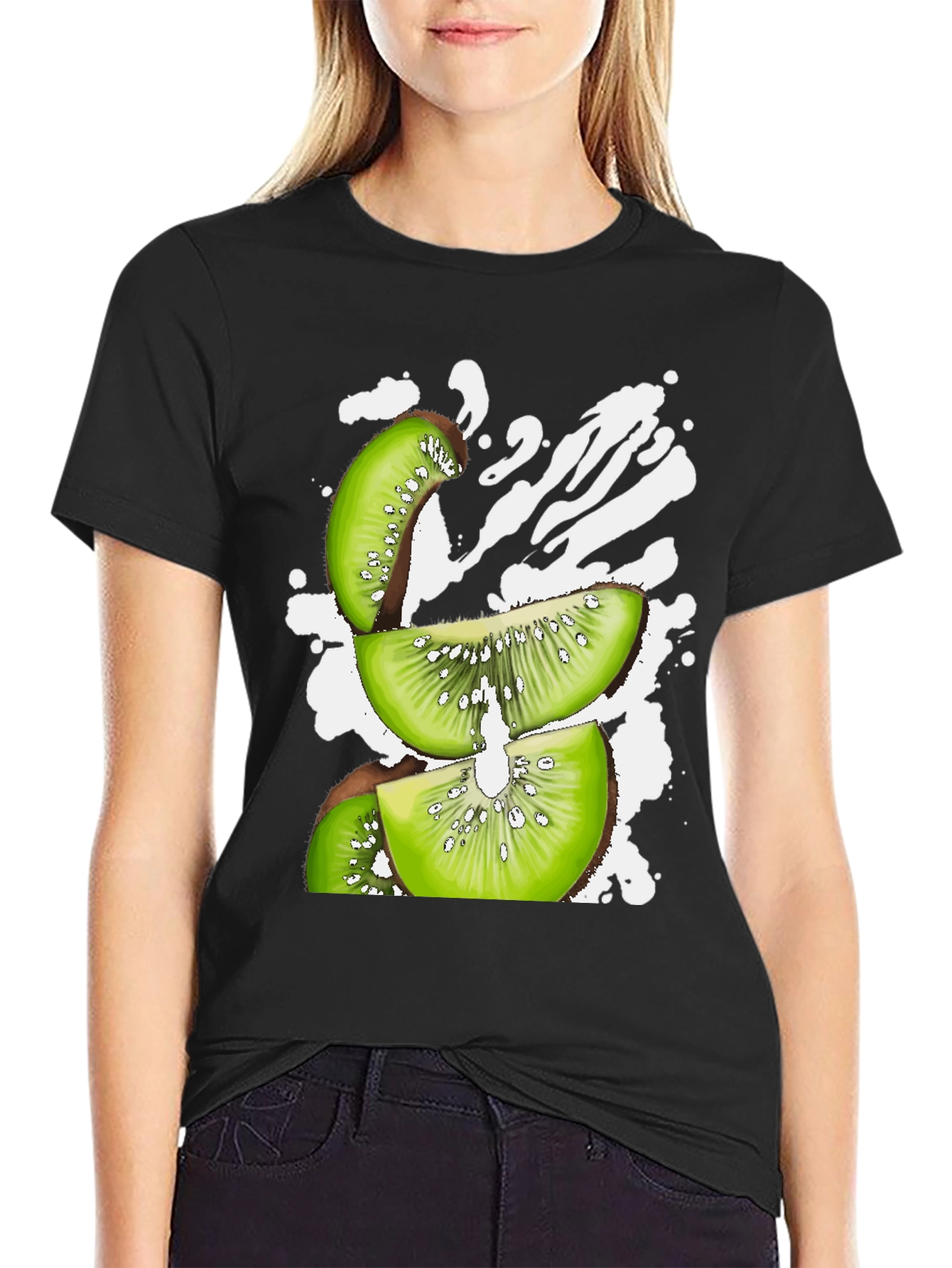 Black Kiwi Slices T-Shirt - Fresh Fruit Design view 2