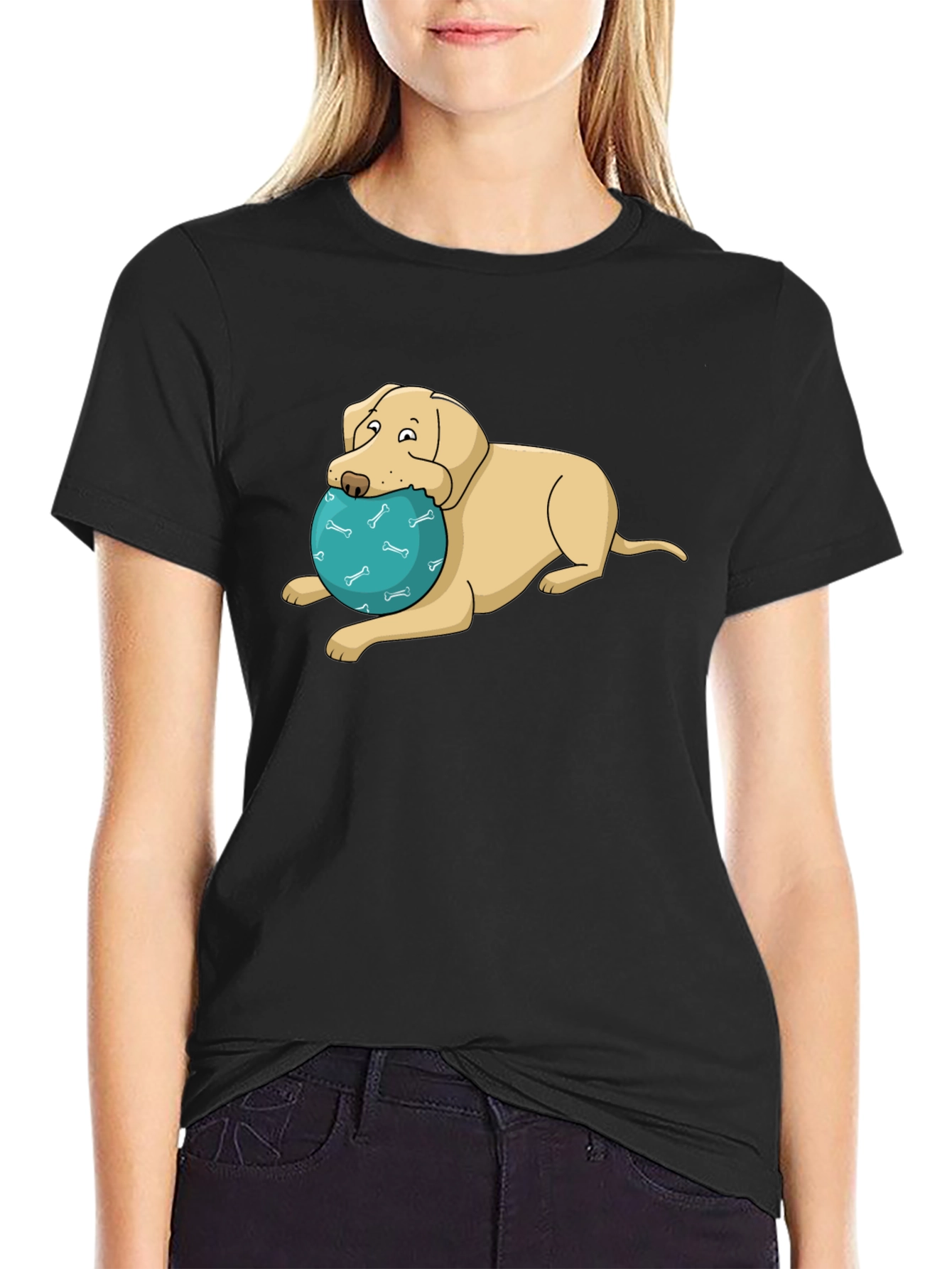 Black Dog and Ball Graphic T-Shirt view 2