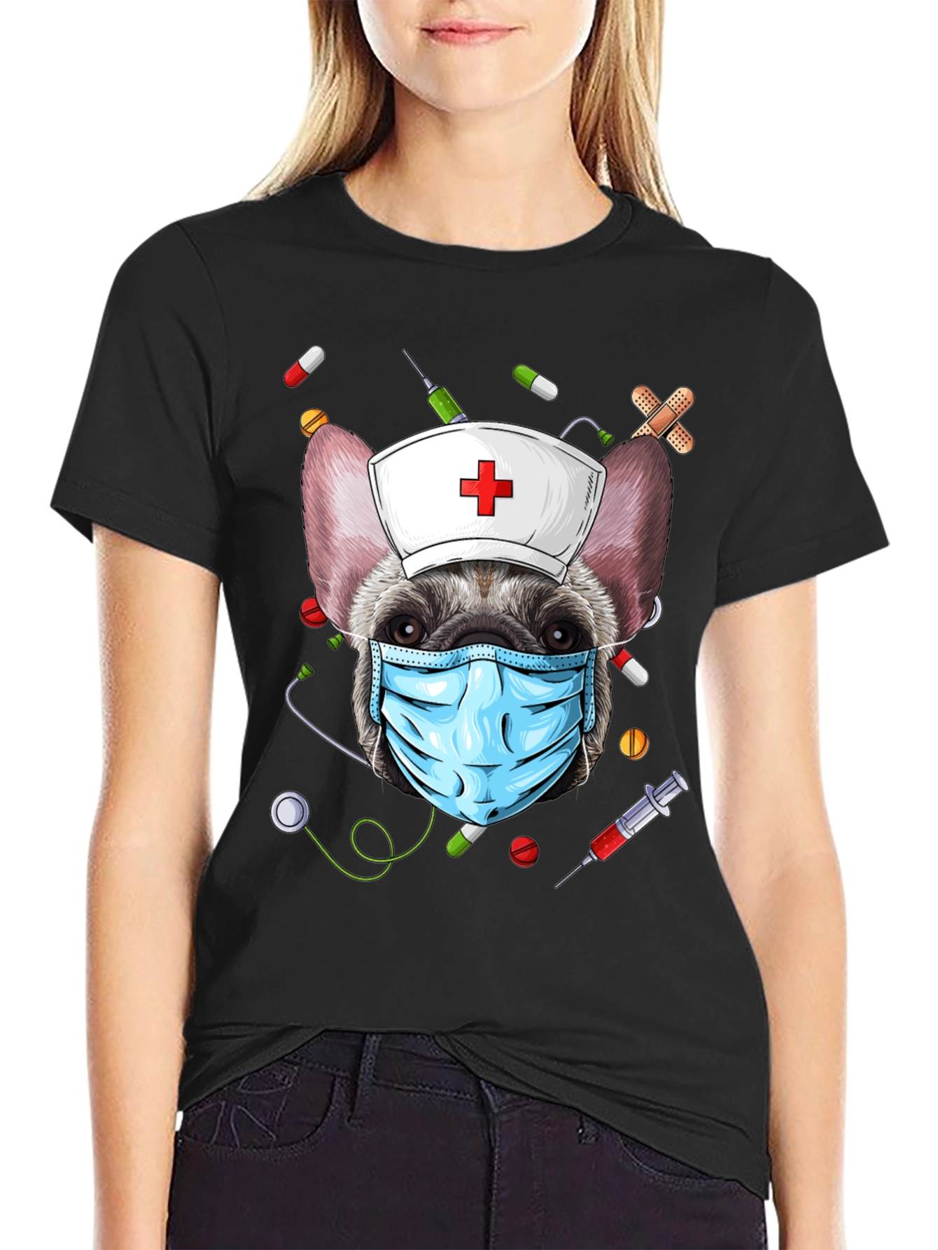 Black Nurse Dog Graphic T-Shirt view 2
