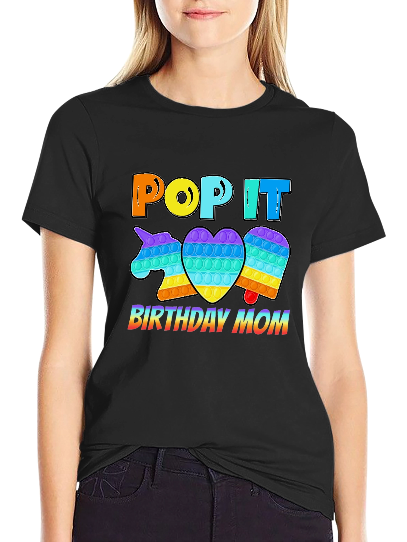 Black Pop It Birthday Mom T-Shirt view 2