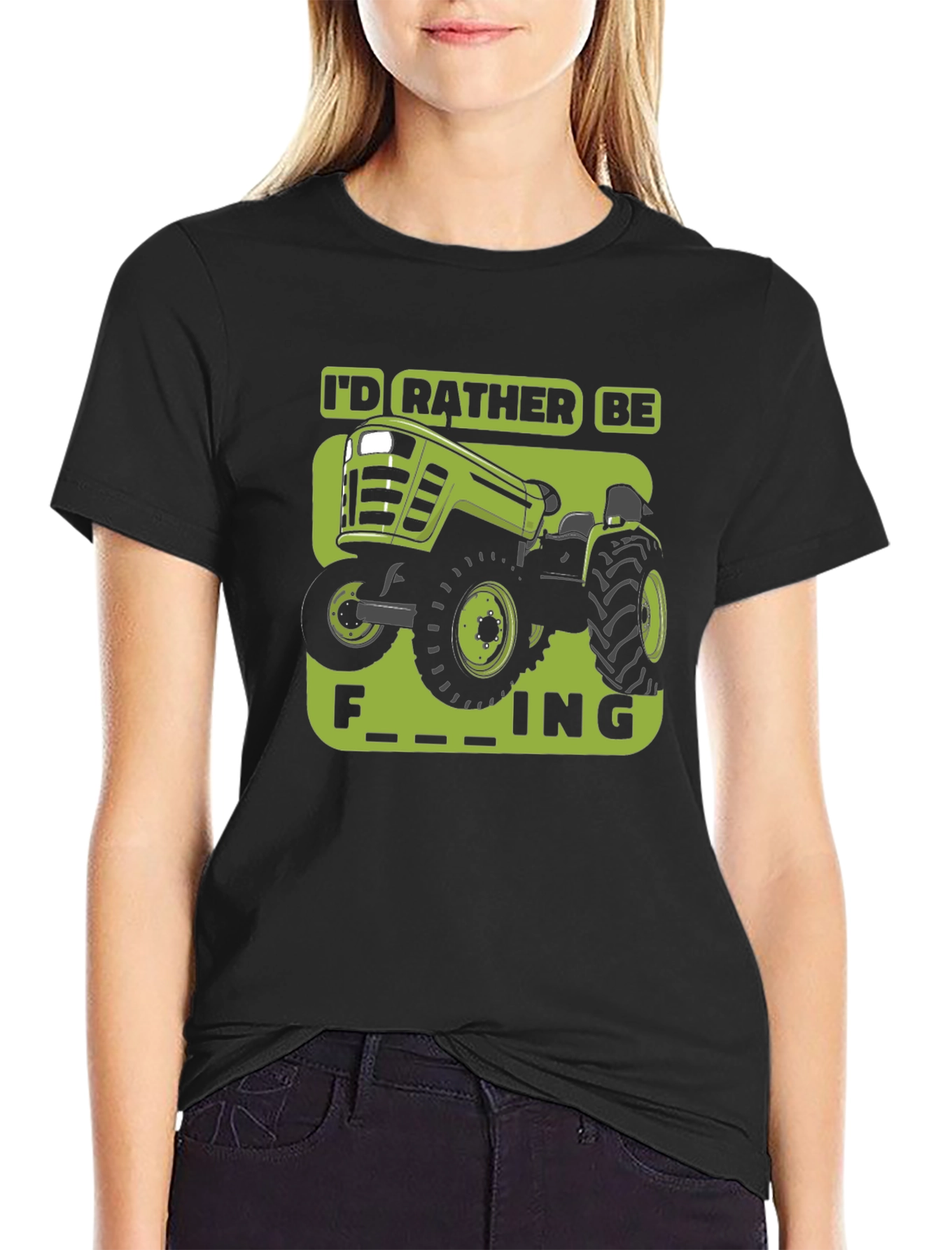 Black Funny Tractor T-Shirt - I'd Rather Be Farming view 2