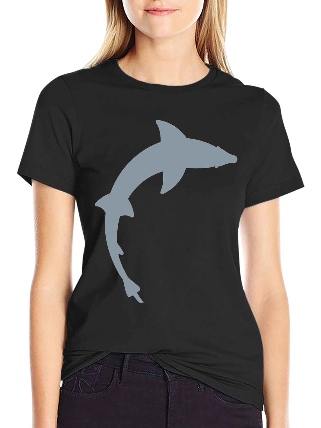 Black Dolphin Graphic Tee - Casual Black T-Shirt view 2