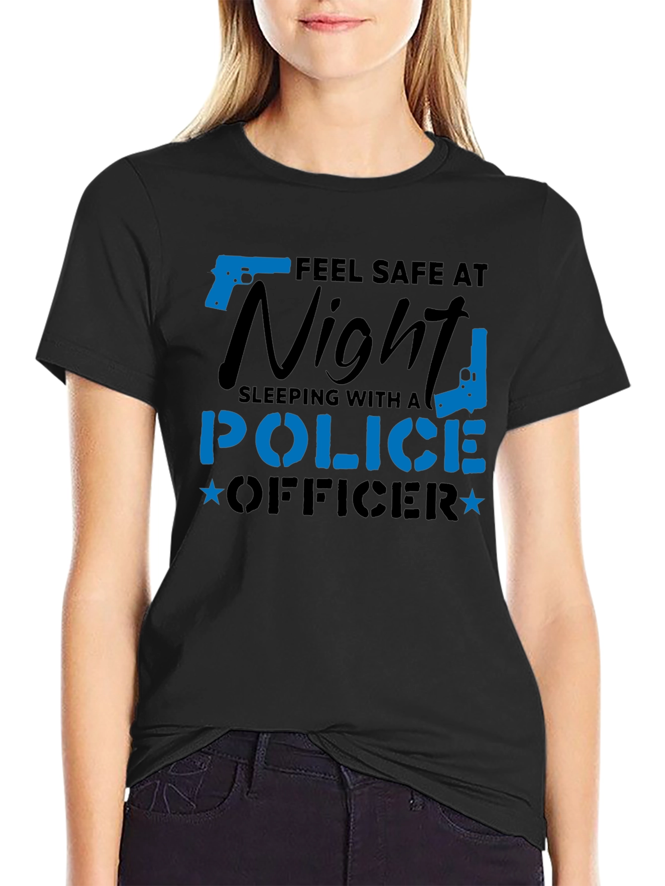 Black Feel Safe Police Officer Novelty Graphic Tee view 2
