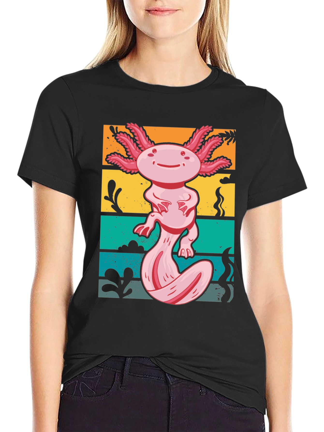 Black Axolotl Retro Graphic Tee - Men's Black T-Shirt view 2