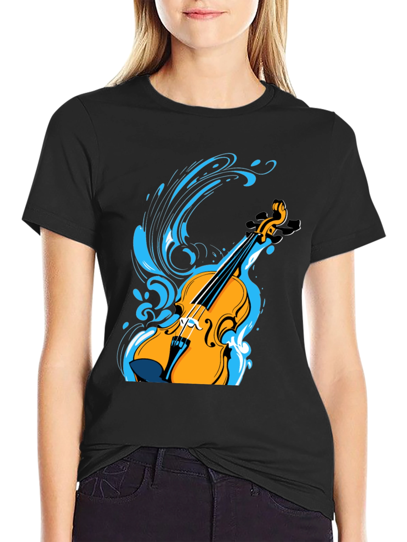 Black Violin Splash Graphic Tee - Black Cotton Blend Shirt view 2