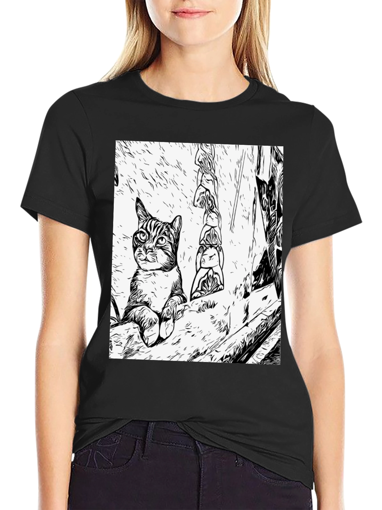 Black Cat Art Black T-Shirt view 2