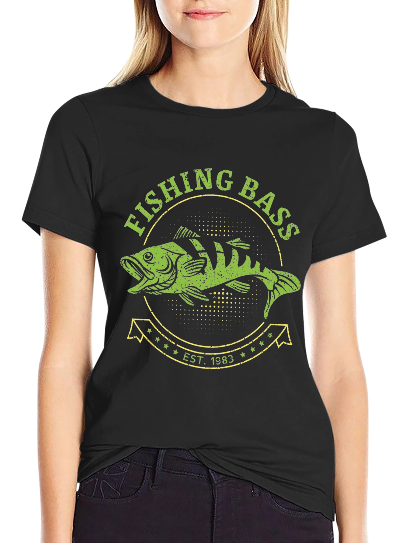 Black Fishing Bass Est. 1983 Black T-Shirt view 2