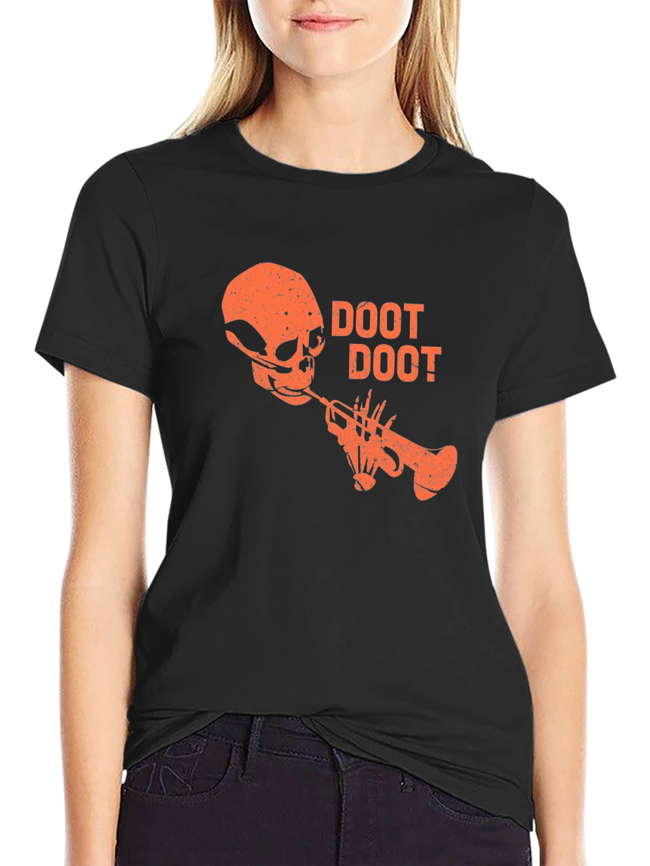 Black Doot Doot Skull Trumpet Graphic Tee - Black view 2
