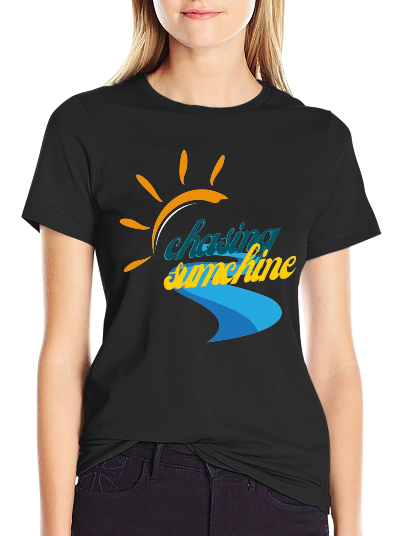 Black Chasing Sunshine Graphic Tee - Black Cotton Shirt view 2