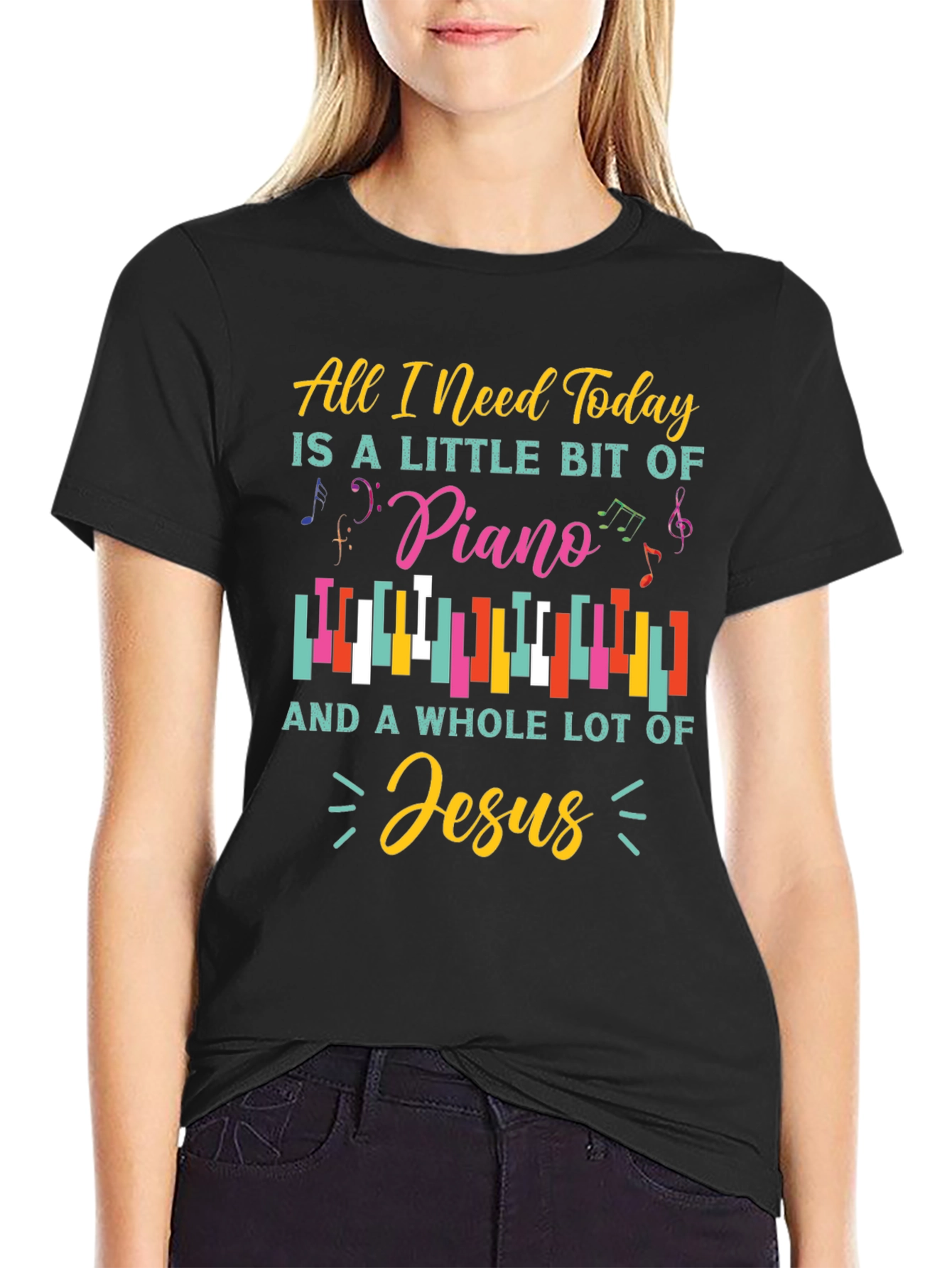 Black Piano and Jesus Graphic T-Shirt - Christian Music Lover Tee view 2