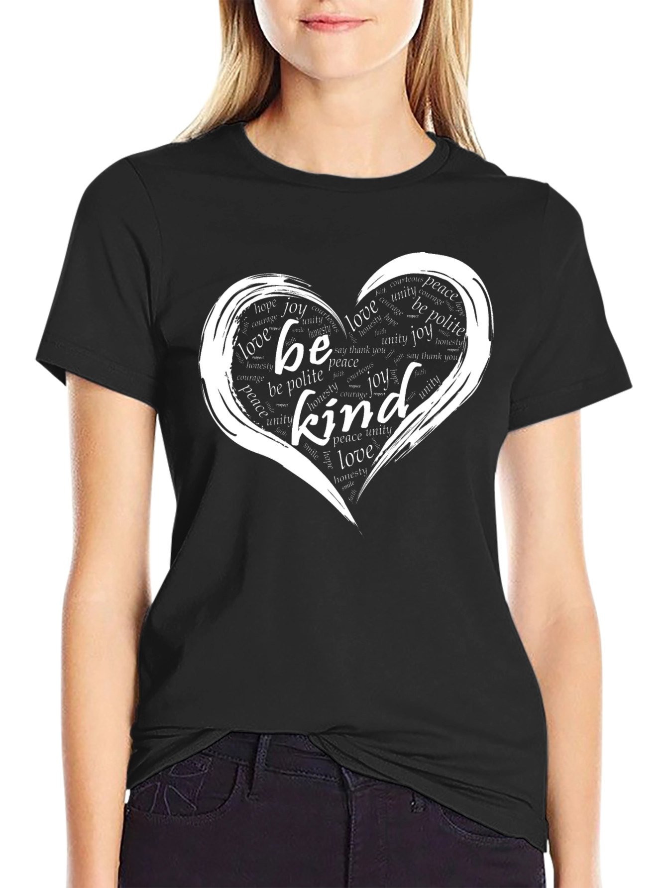 Black Be Kind Heart Graphic T-Shirt view 2
