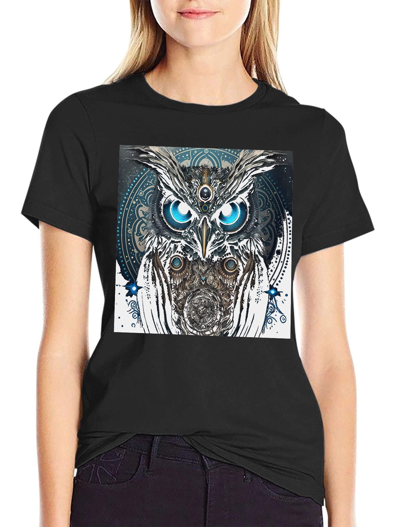 Black Mystic Owl Graphic Tee - Unique Spiritual Design view 2