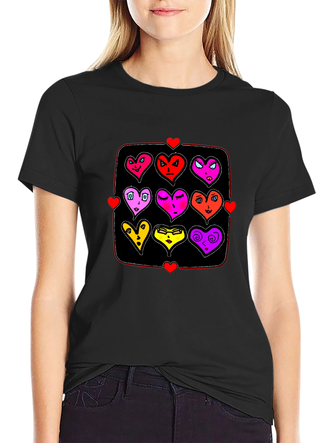 Black Heart Emoji Grid T-Shirt - Black Graphic Tee view 2
