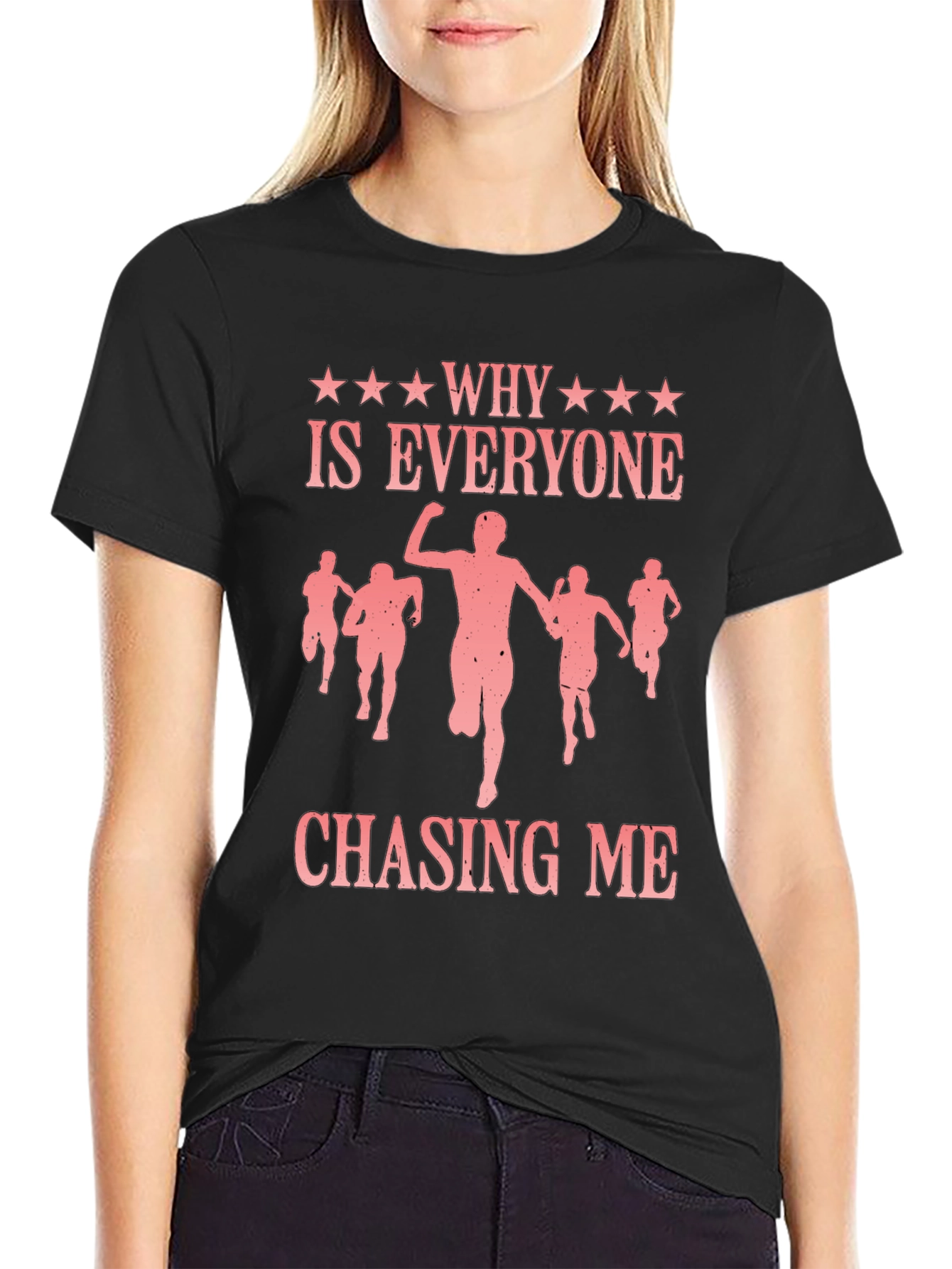 Black Why is Everyone Chasing Me? Funny Graphic Tee view 2