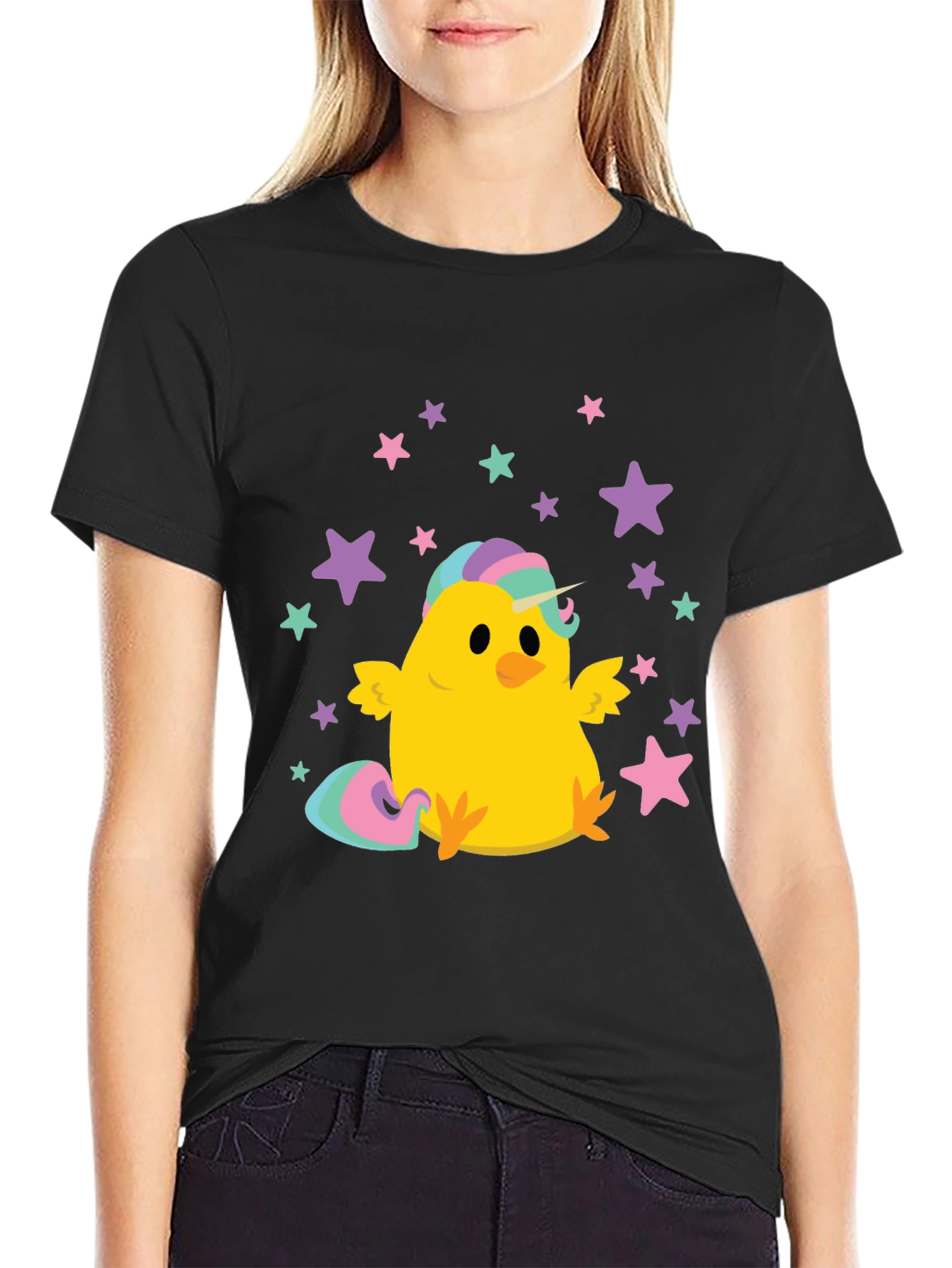 Black Unicorn Chicken Black T-Shirt view 2