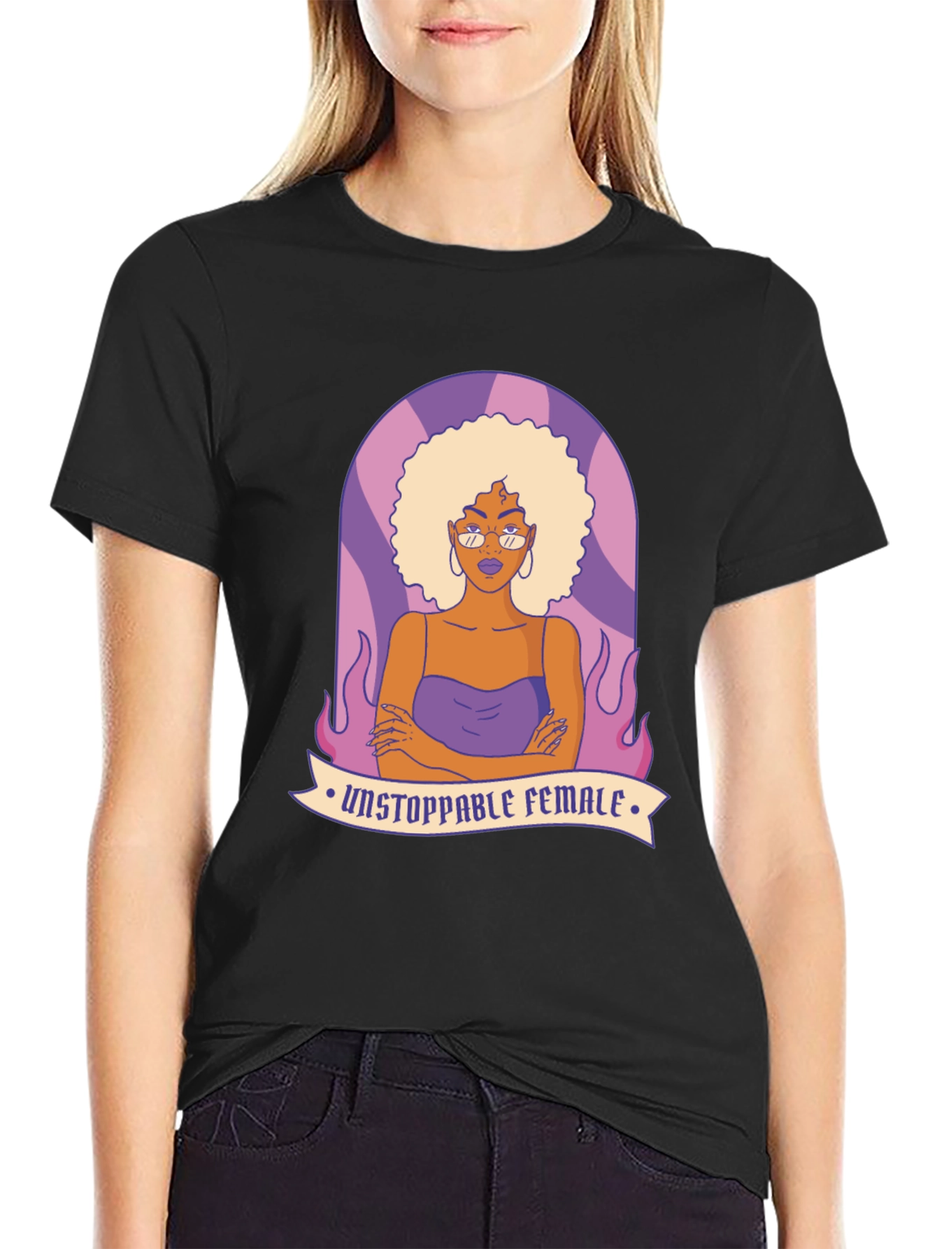 Black Unstoppable Female Graphic Tee - Black Cotton Blend view 2