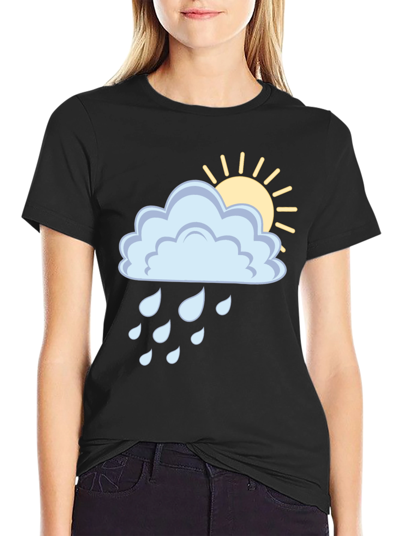 Black Cloud Rain Sun Graphic Tee - Black Unisex T-Shirt view 2