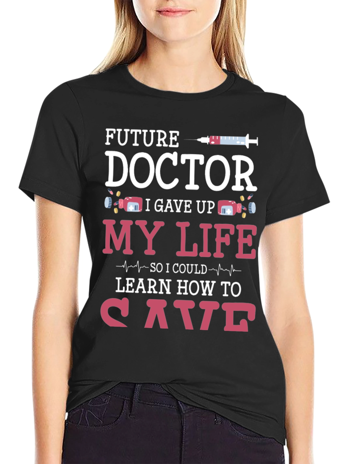 Black Future Doctor T-Shirt Funny Medical Student Tee view 2