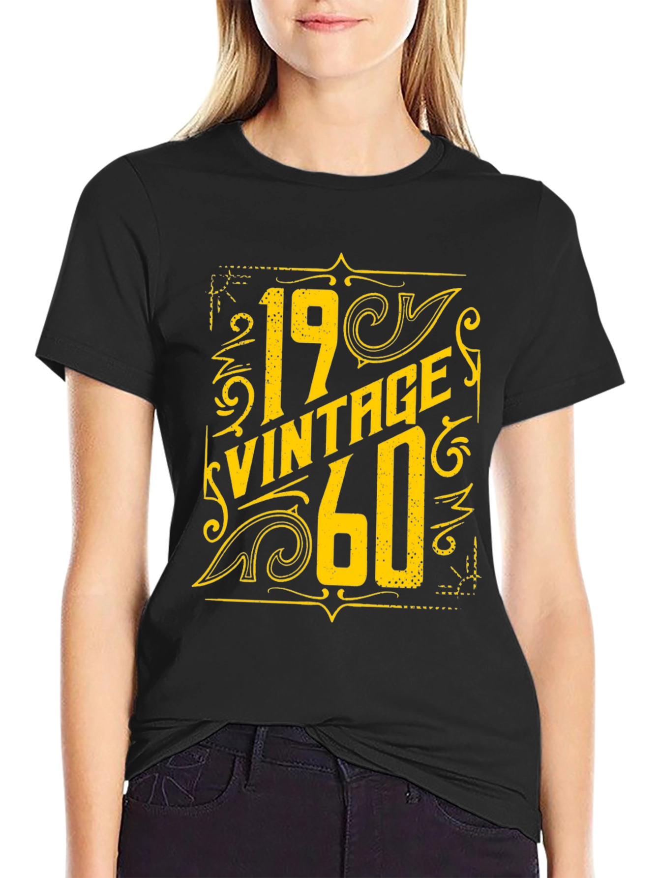 Black Vintage 1960 T-Shirt - Retro Birthday Gift Tee view 2