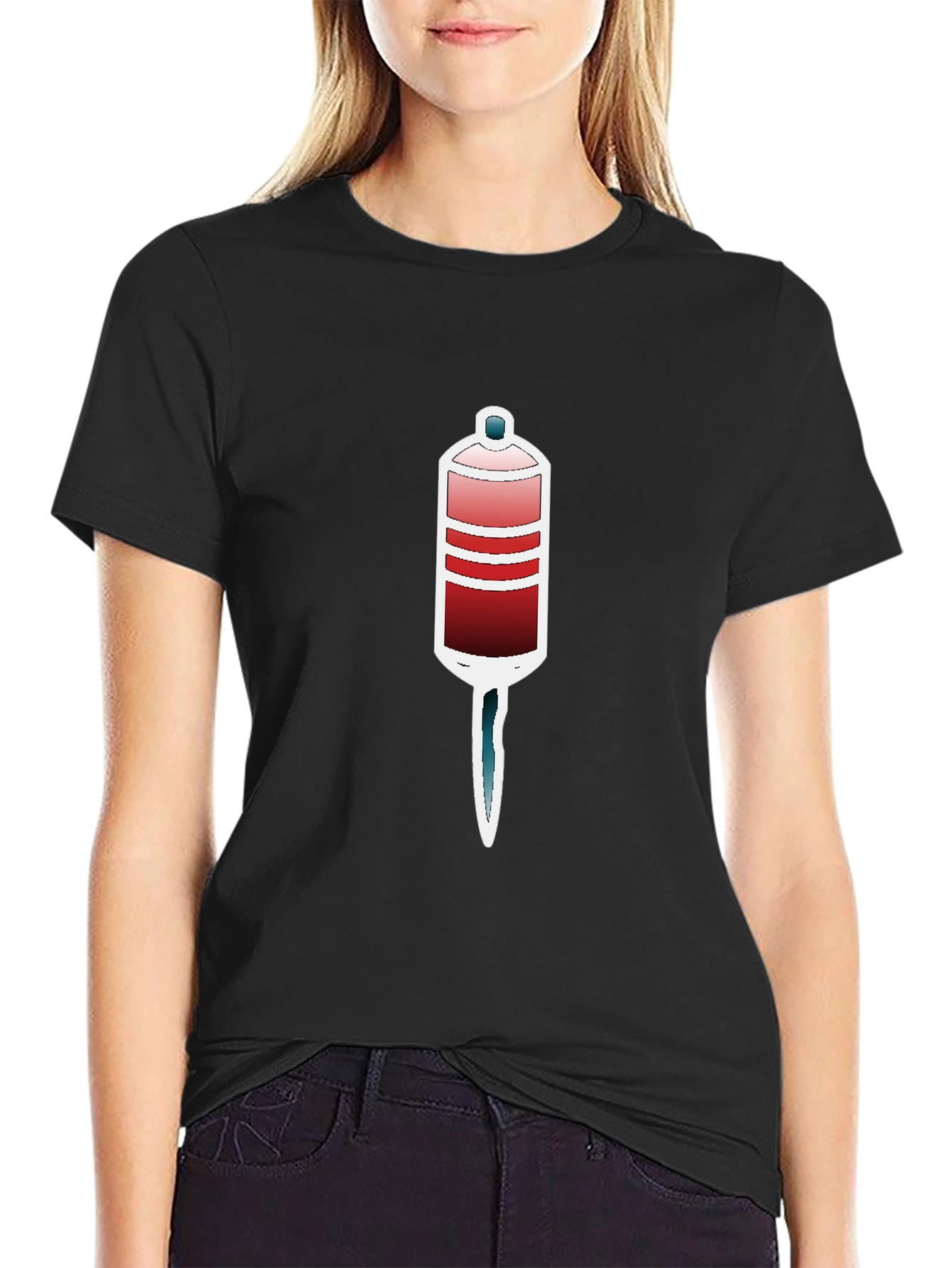 Black Unique Graphic Tee - Red and Blue Tube Design view 2