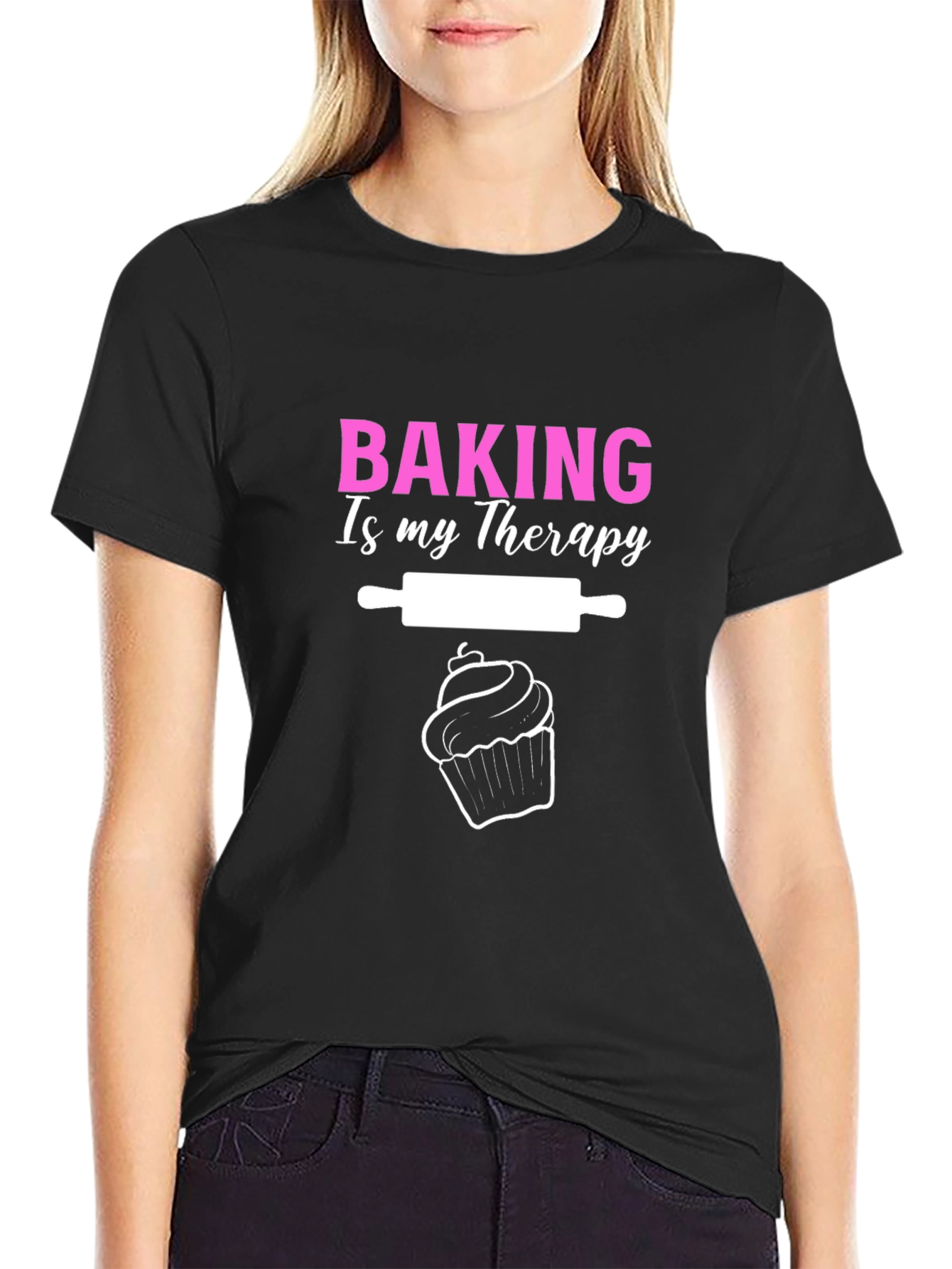 Black Baking is My Therapy T-Shirt - Unisex view 2