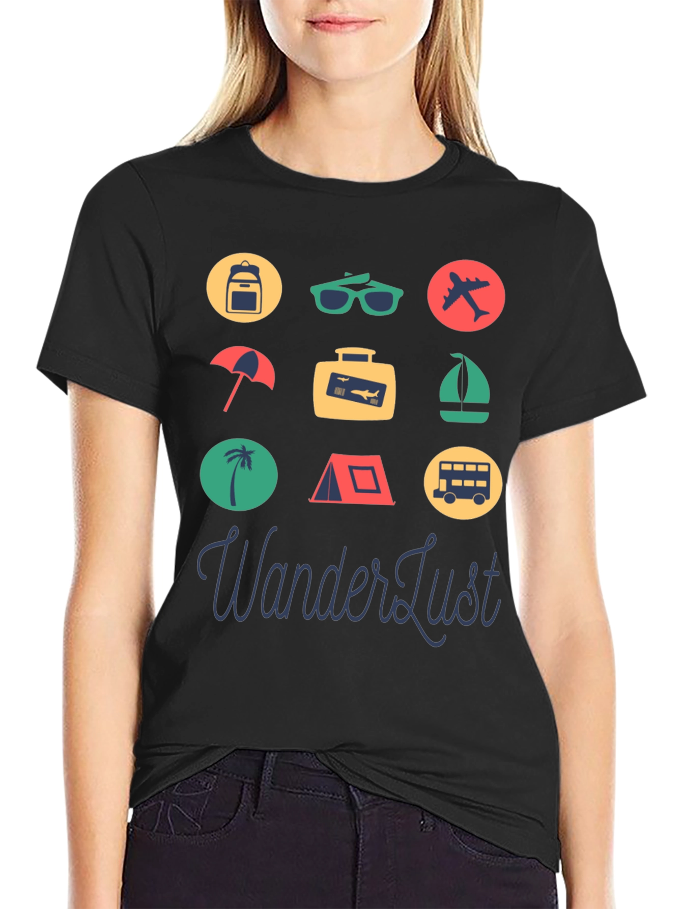 Black Wanderlust Travel Icon Graphic Tee view 2