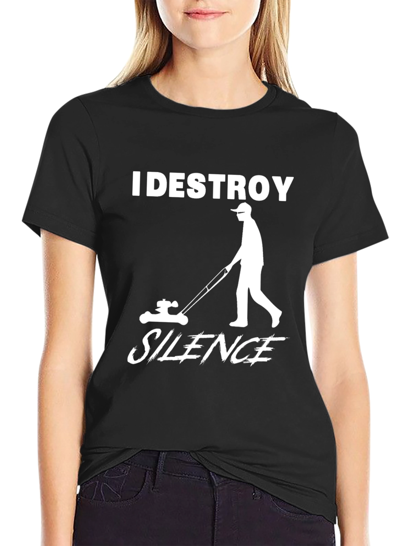 Black I Destroy Silence Lawn Mowing T-Shirt view 2