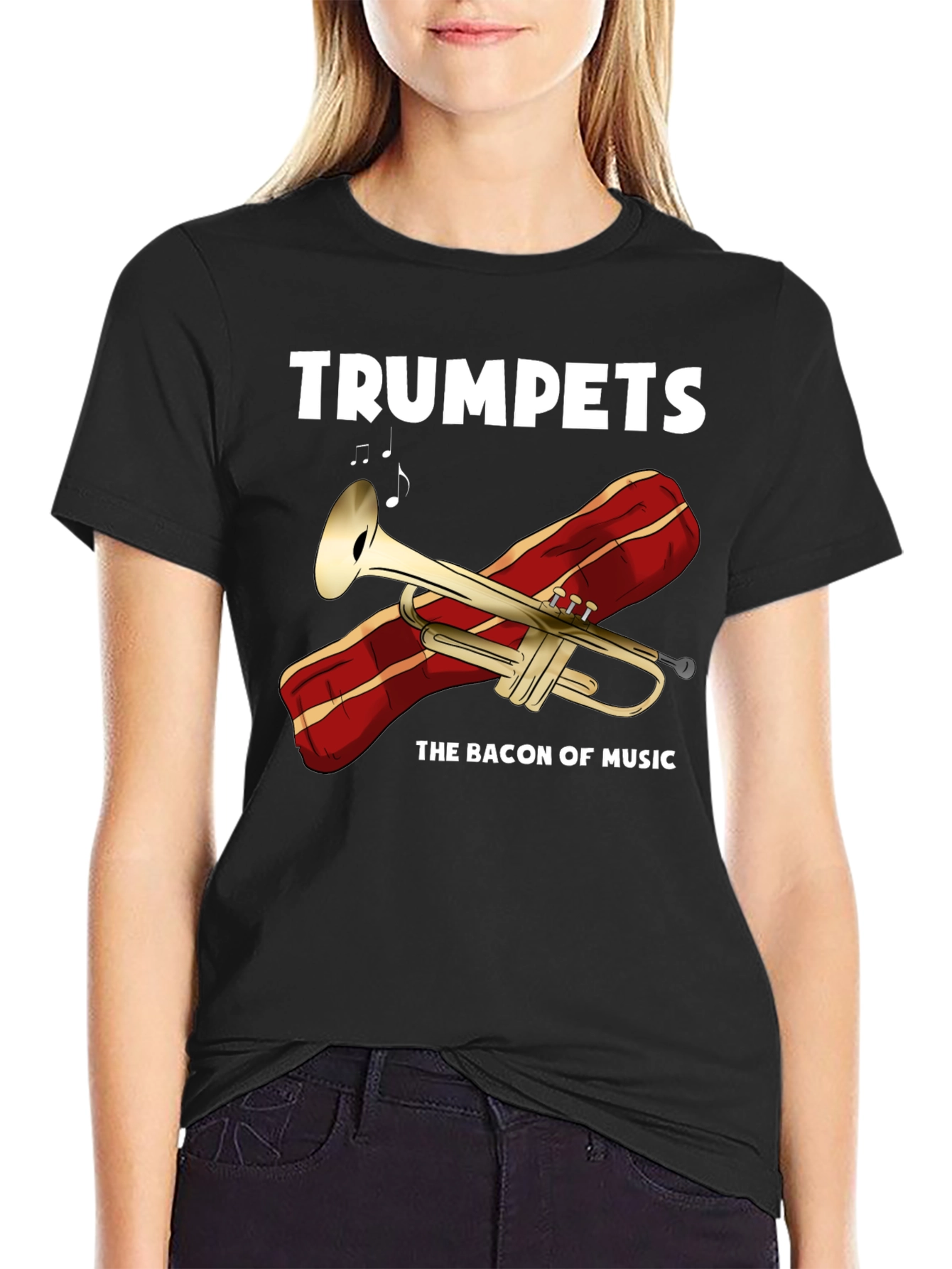 Black Trumpets The Bacon of Music T-Shirt view 2