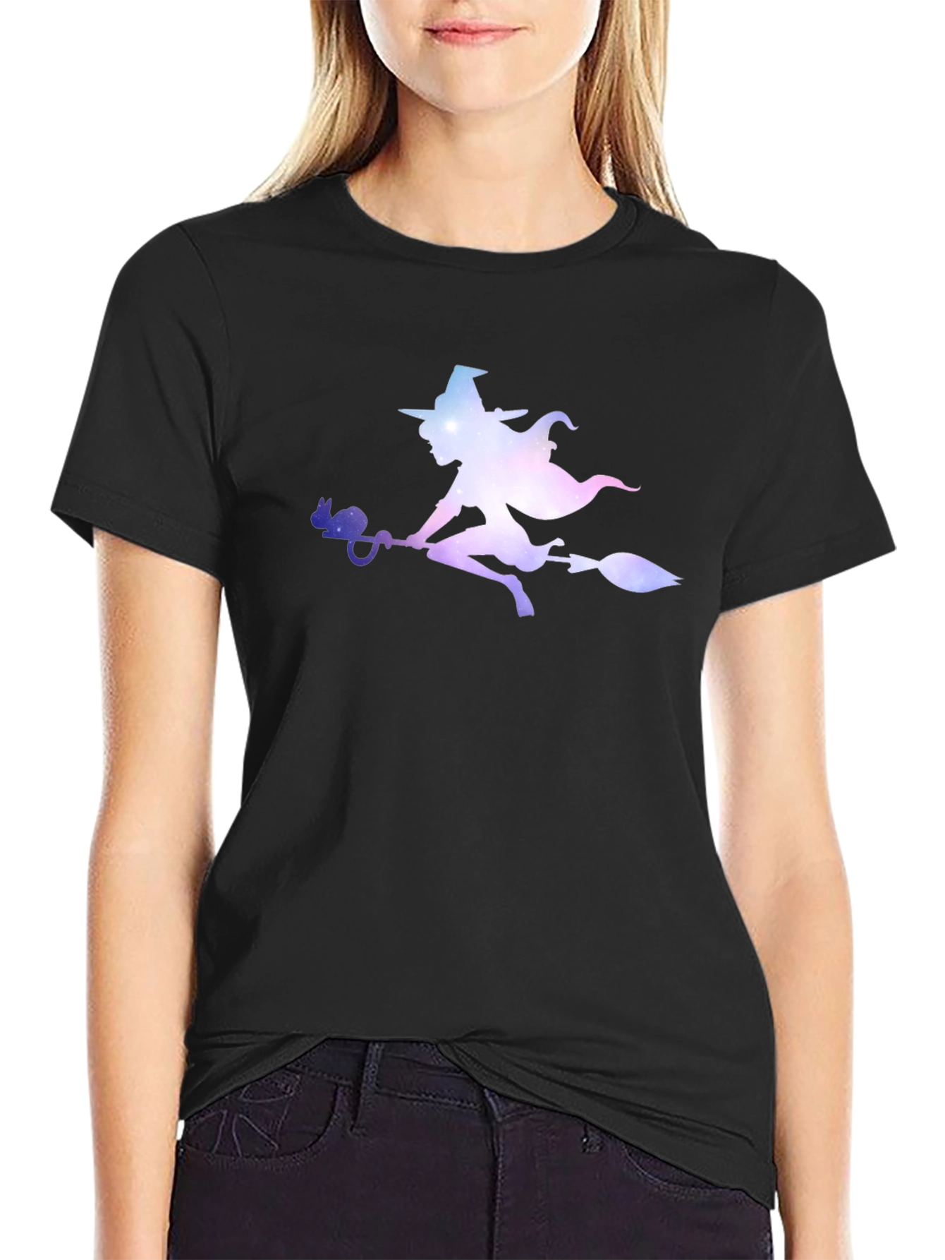 Witch Silhouette Graphic Tee - Black Cotton T-Shirt - 2