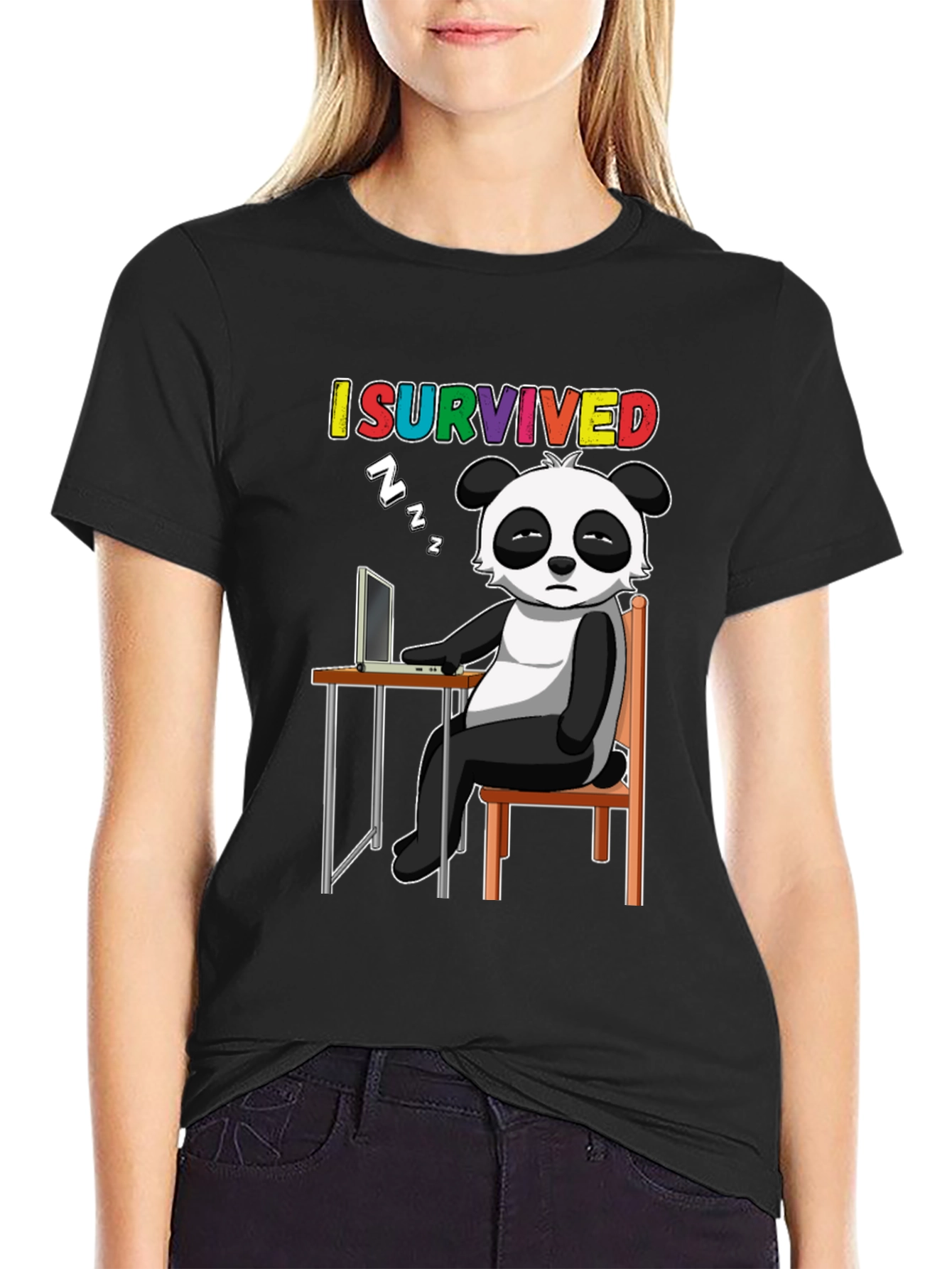 Black I Survived Panda T-Shirt - Funny Novelty Tee view 2