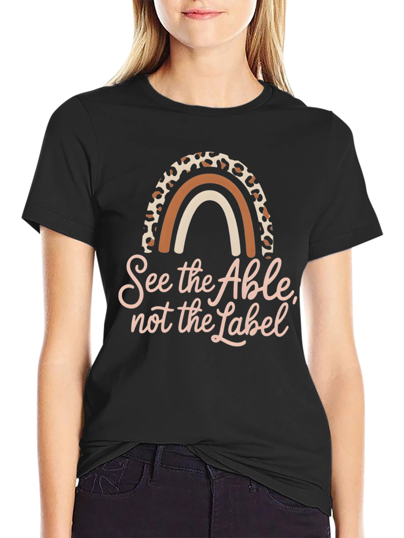 Black See the Able T-Shirt, Rainbow Design, Black view 2