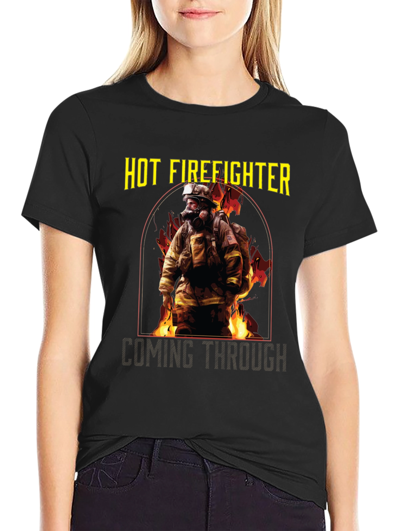 Black Hot Firefighter T-Shirt - Rescue Hero Tee view 2