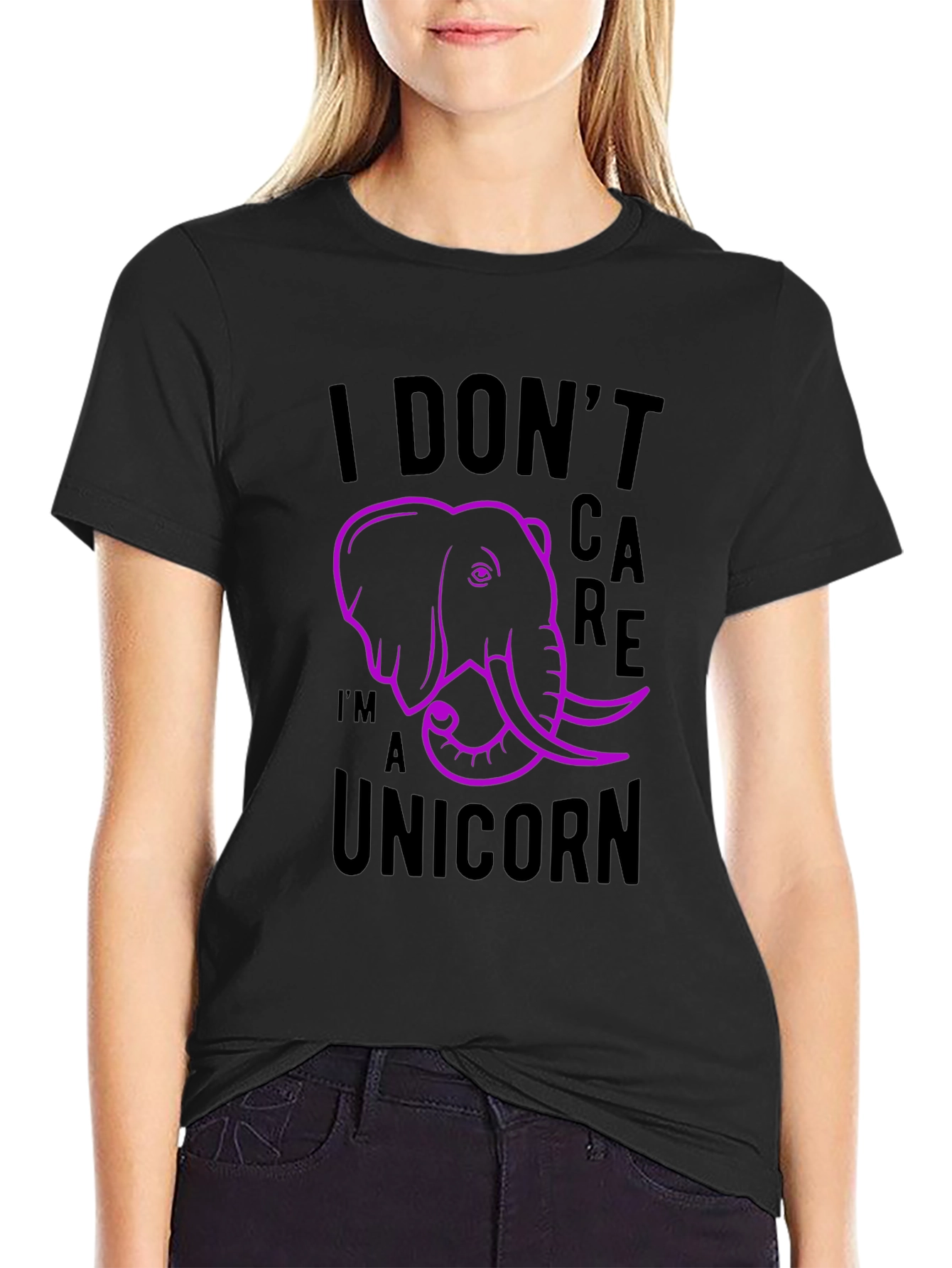 Black I Don't Care I'm a Unicorn Black T-Shirt view 2