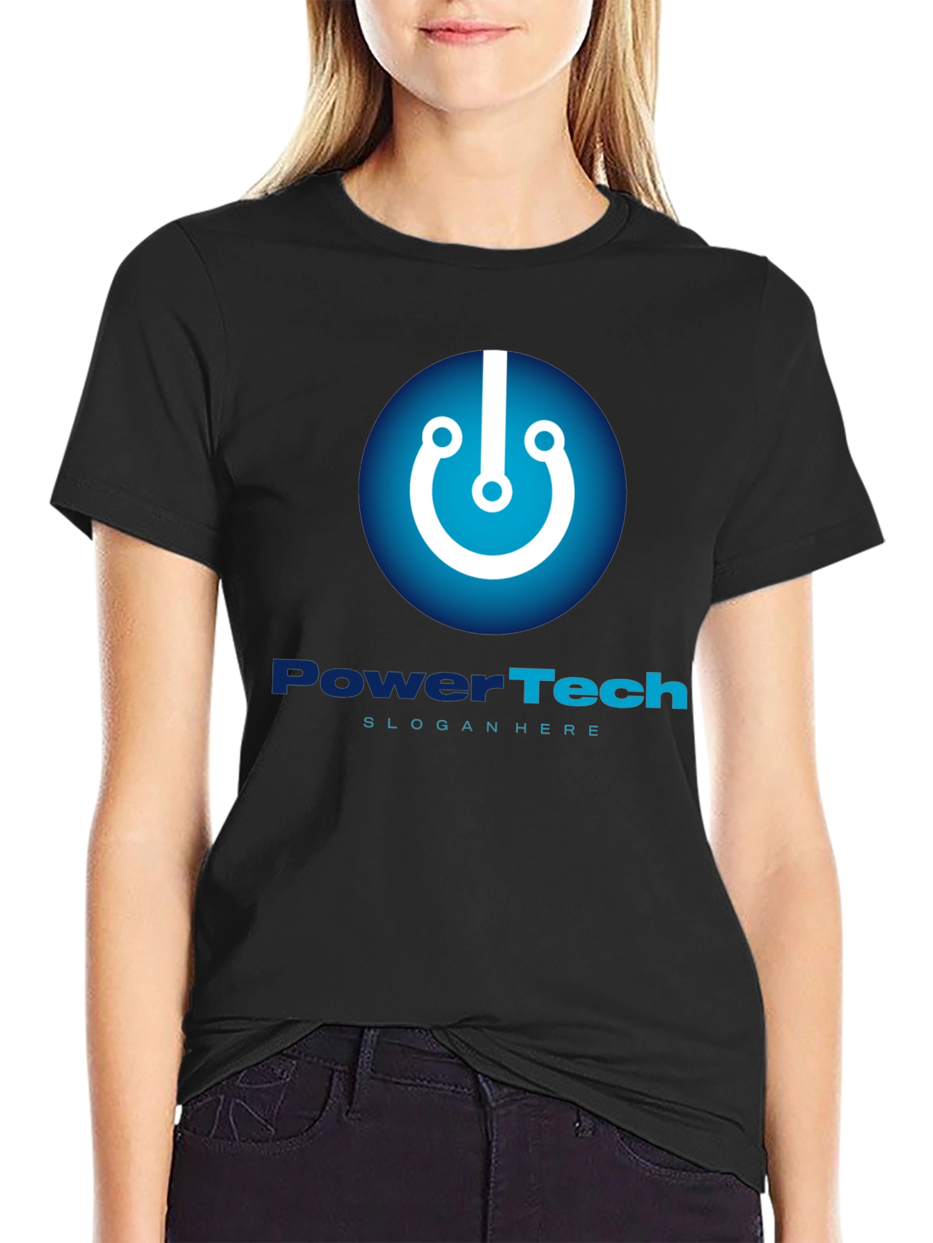 Black PowerTech Black T-Shirt - Modern Tech Design view 2
