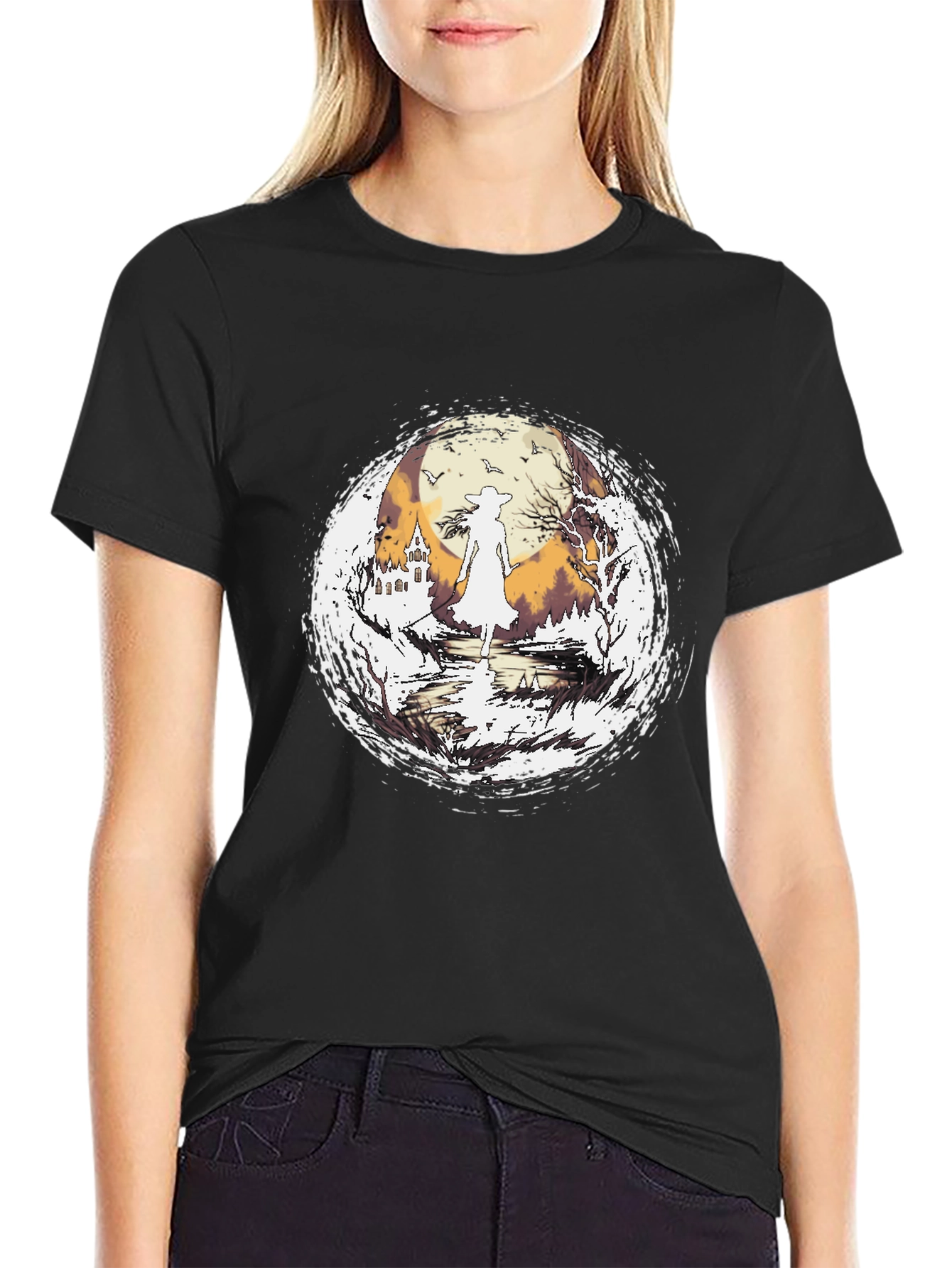 Black Witch Silhouette Halloween T-Shirt view 2